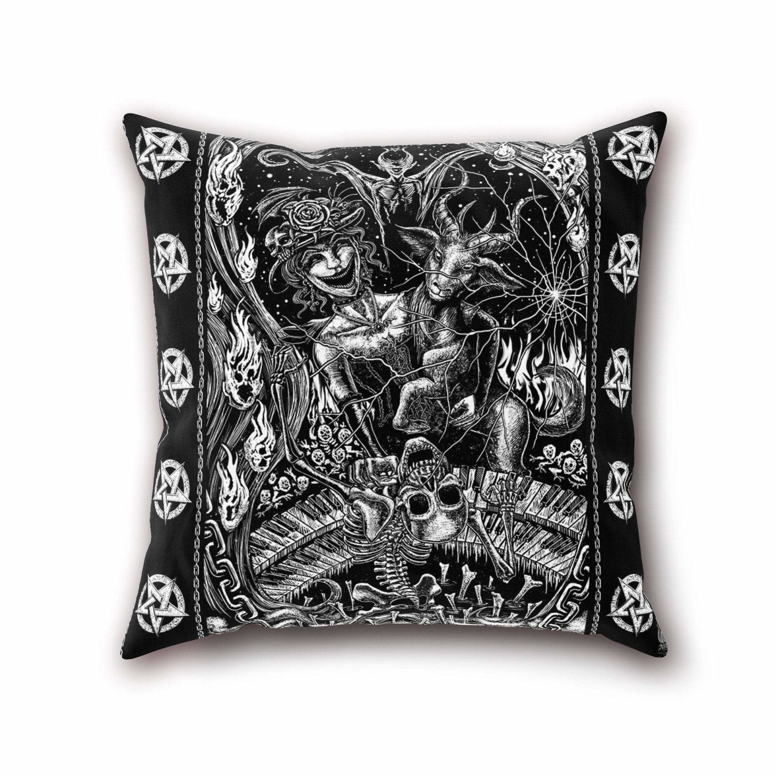 Gothic Throw Pillow, Decorative Accent Cushion, Satanic Room Decor, Dark Art, Alternative Home - Goth Hell with Pentagrams, Merry - Abysm Internal