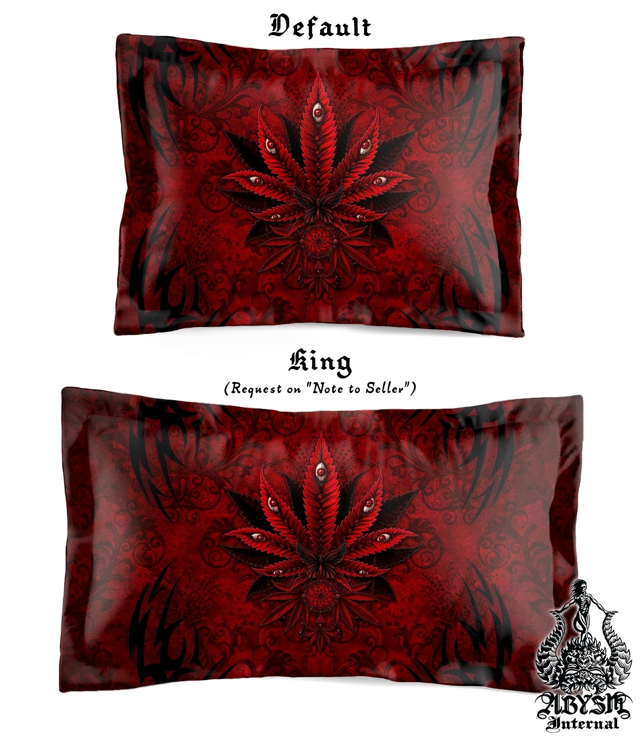 Gothic Weed Bedding Set, Comforter and Duvet, Cannabis Bed Cover, Marijuana Bedroom Decor, King, Queen and Twin Size, 420 Room Art - Bloody Goth - Abysm Internal