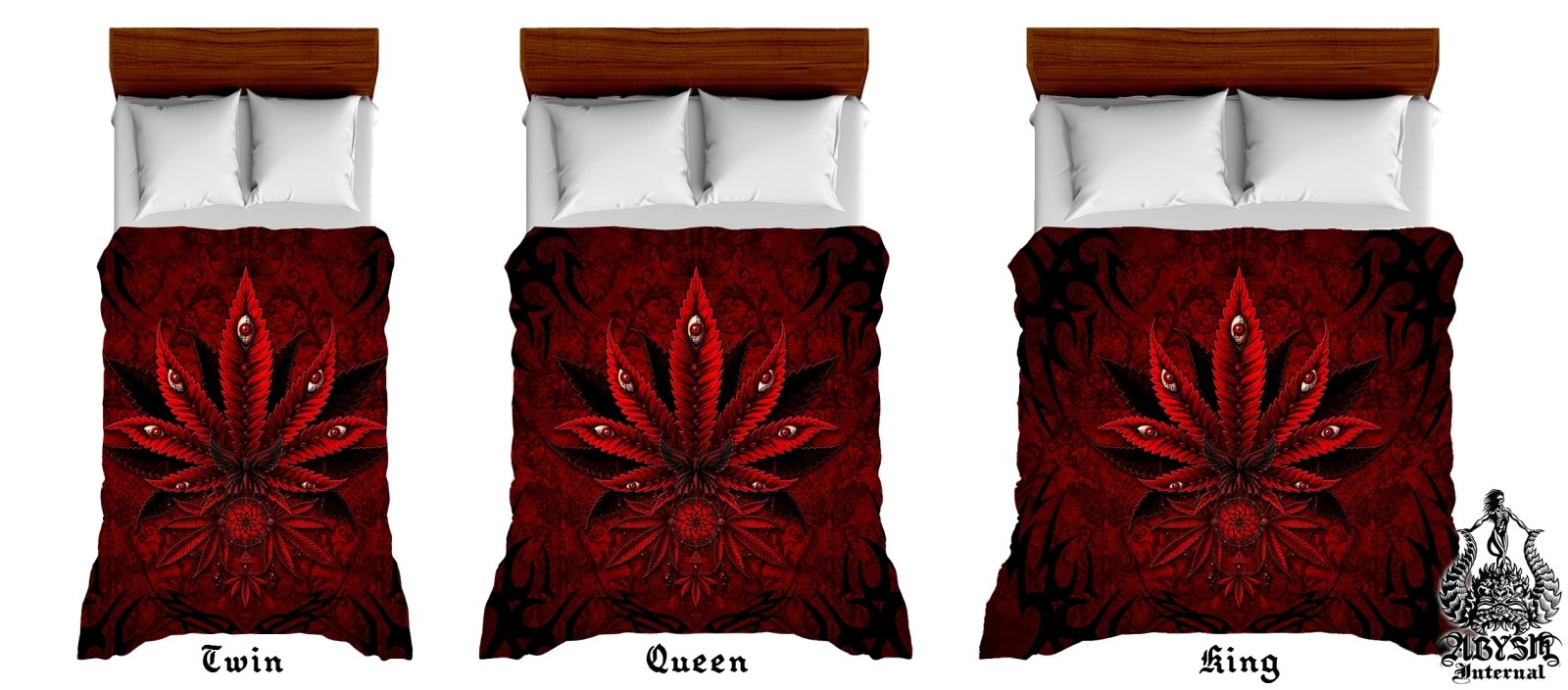 Gothic Weed Bedding Set, Comforter and Duvet, Cannabis Bed Cover, Marijuana Bedroom Decor, King, Queen and Twin Size, 420 Room Art - Bloody Goth - Abysm Internal