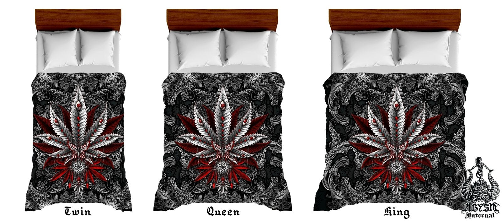 Gothic Weed Bedding Set, Comforter and Duvet, Cannabis Bed Cover, Marijuana Bedroom Decor, King, Queen and Twin Size, 420 Room Art - Dark - Abysm Internal