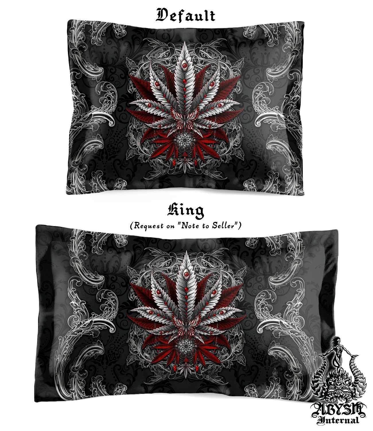 Gothic Weed Bedding Set, Comforter and Duvet, Cannabis Bed Cover, Marijuana Bedroom Decor, King, Queen and Twin Size, 420 Room Art - Dark - Abysm Internal