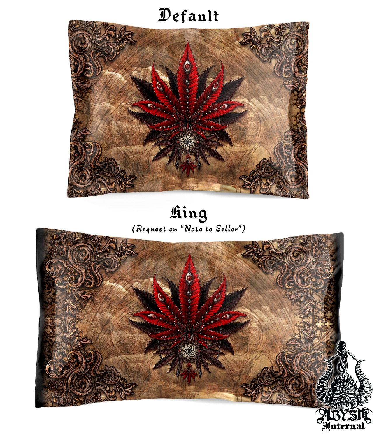 Gothic Weed Bedding Set, Comforter and Duvet, Cannabis Bed Cover, Marijuana Bedroom Decor, King, Queen and Twin Size, 420 Room Art - Horror Beige - Abysm Internal