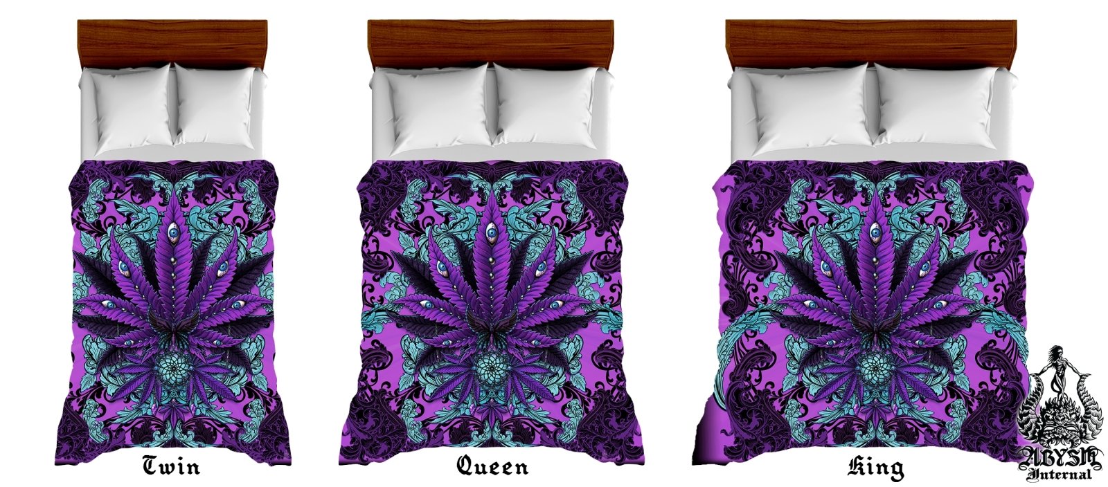 Gothic Weed Bedding Set, Comforter and Duvet, Cannabis Bed Cover, Marijuana Bedroom Decor, King, Queen and Twin Size, 420 Room Art - Pastel Goth - Abysm Internal