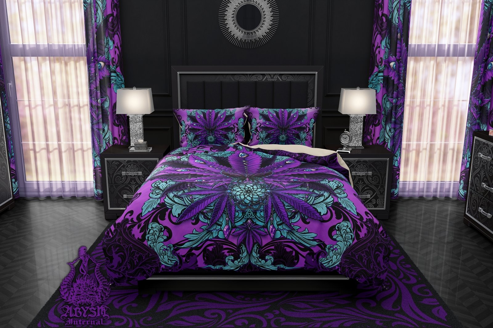 Gothic Weed Bedding Set, Comforter and Duvet, Cannabis Bed Cover, Marijuana Bedroom Decor, King, Queen and Twin Size, 420 Room Art - Pastel Goth - Abysm Internal