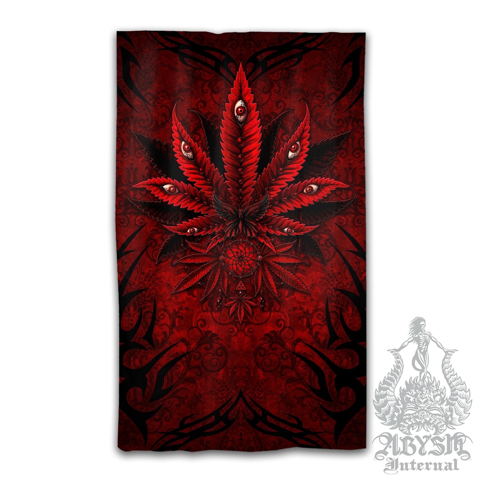 Gothic Weed Blackout Curtains, Cannabis Home and Shop Decor, Long Window Panels, Indie 420 Room Art Print - Bloody Goth - Abysm Internal