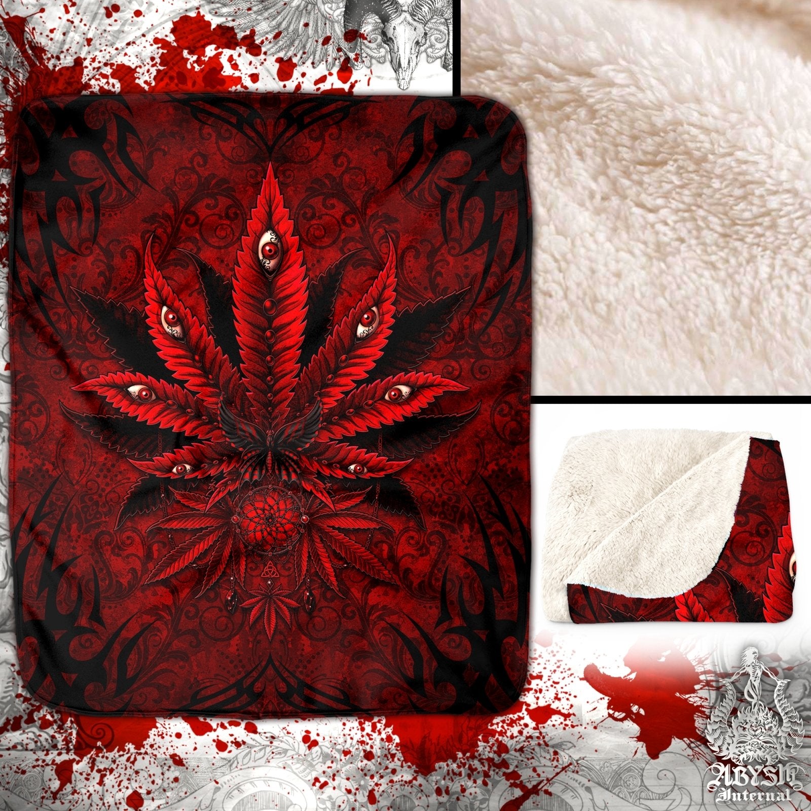 Gothic Weed Throw Fleece Blanket, Cannabis Art, Goth Home Decor, 420 Gift - Marijuana, Bloody - Abysm Internal