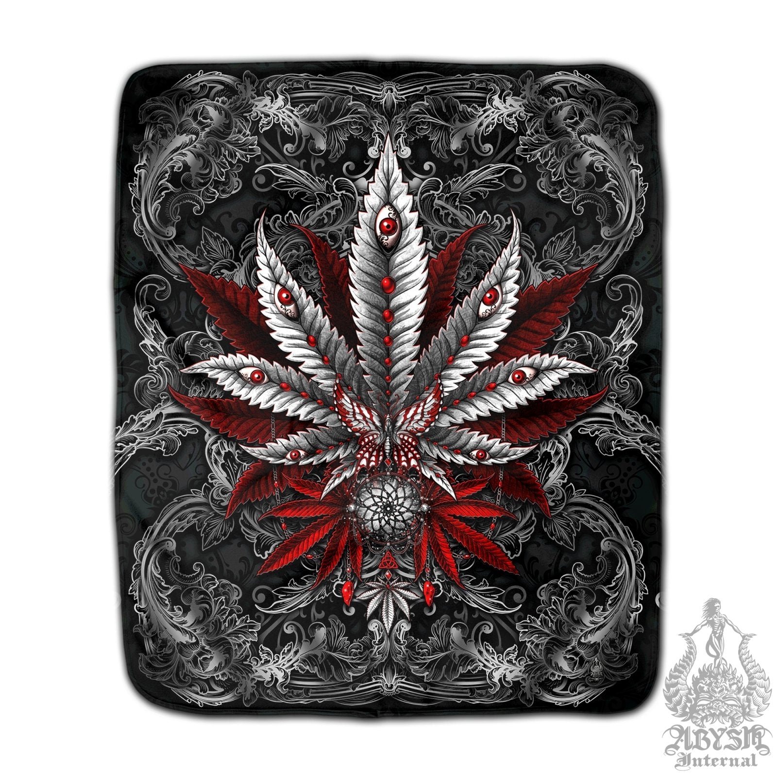 Gothic Weed Throw Fleece Blanket, Cannabis Art, Goth Home Decor, 420 Gift - Marijuana, Dark - Abysm Internal