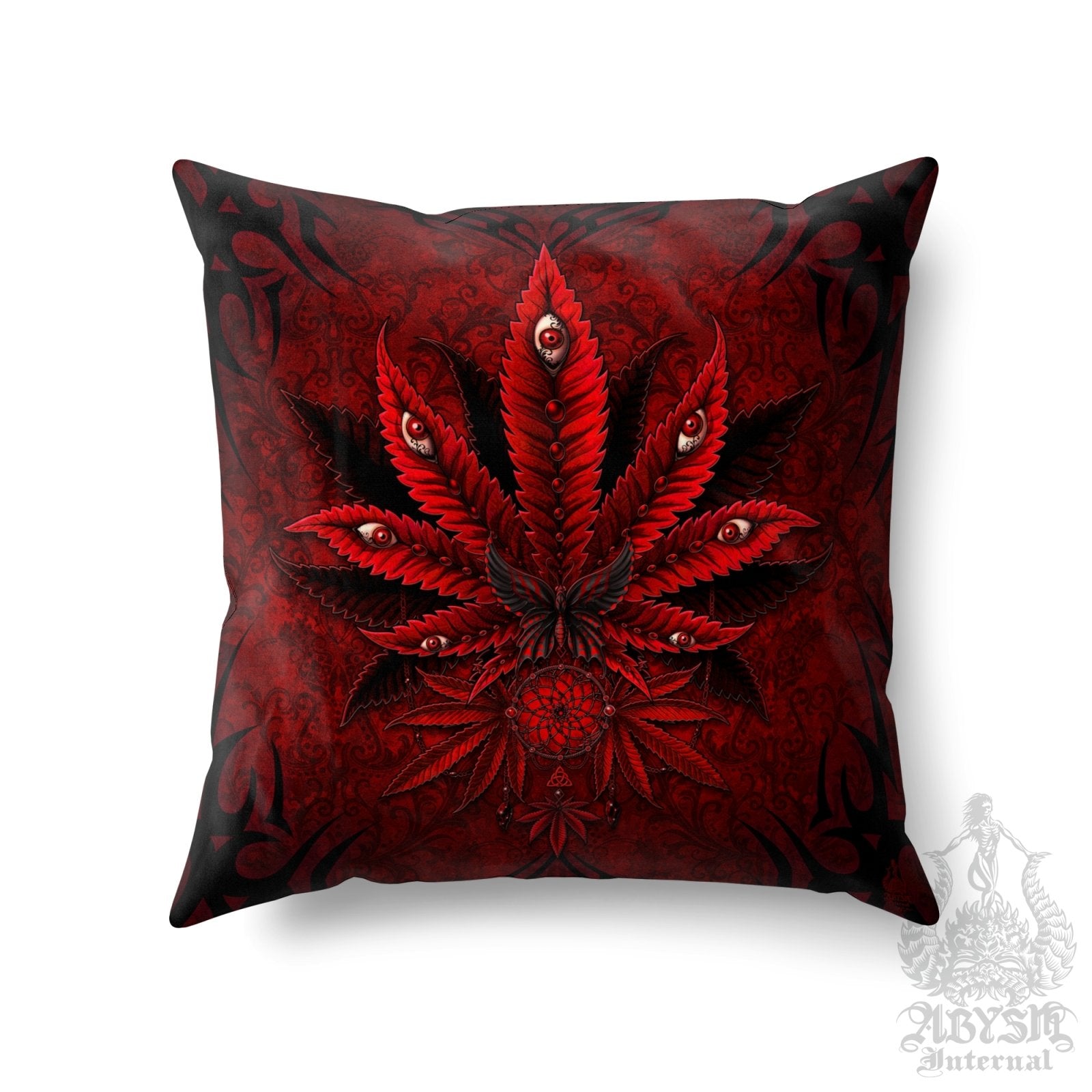 Gothic Weed Throw Pillow, Cannabis Shop Decor, Decorative Accent Cushion, Alternative Room Decor, 420 Art Print - Bloody Goth - Abysm Internal
