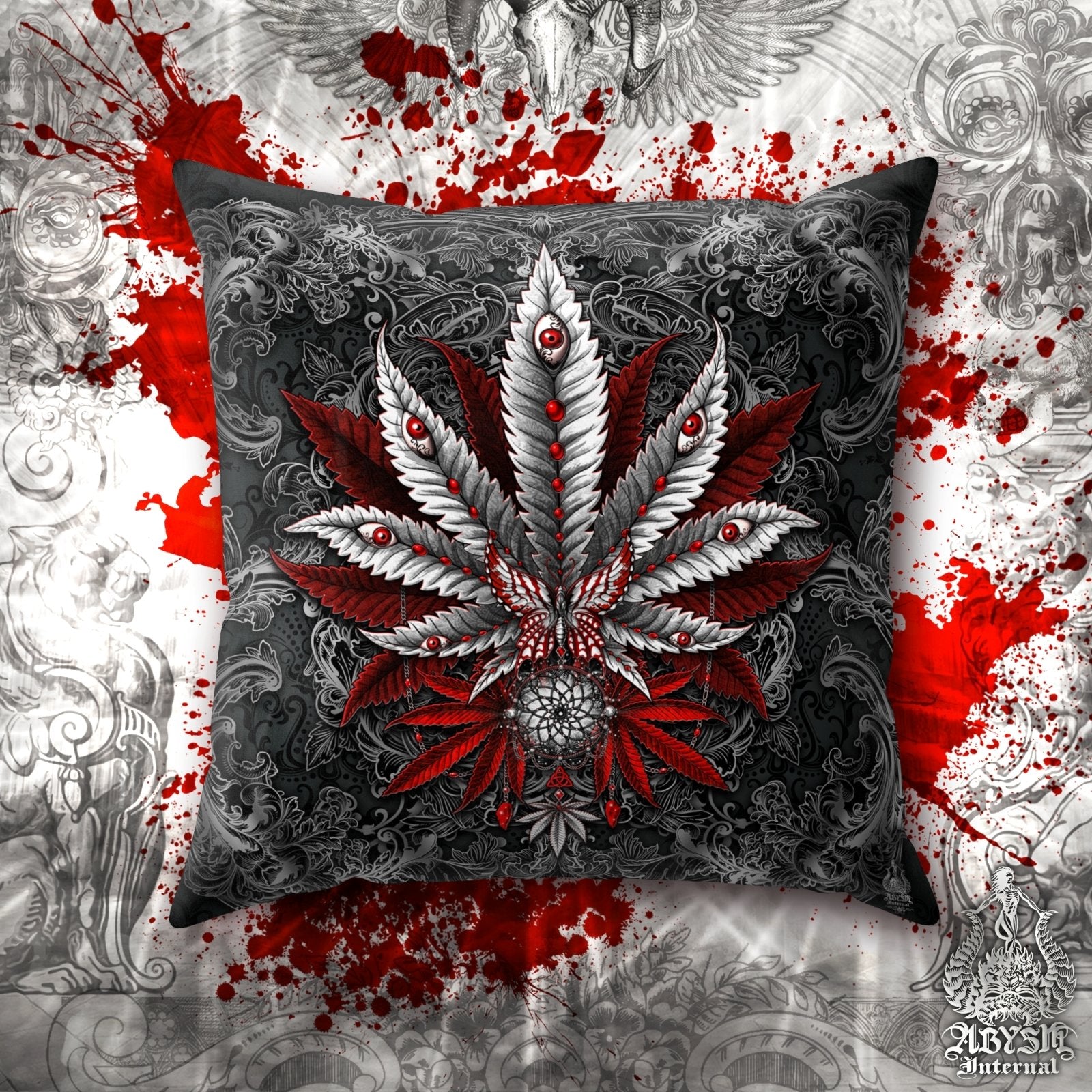 Gothic Weed Throw Pillow, Cannabis Shop Decor, Decorative Accent Cushion, Alternative Room Decor, 420 Art Print - Dark - Abysm Internal