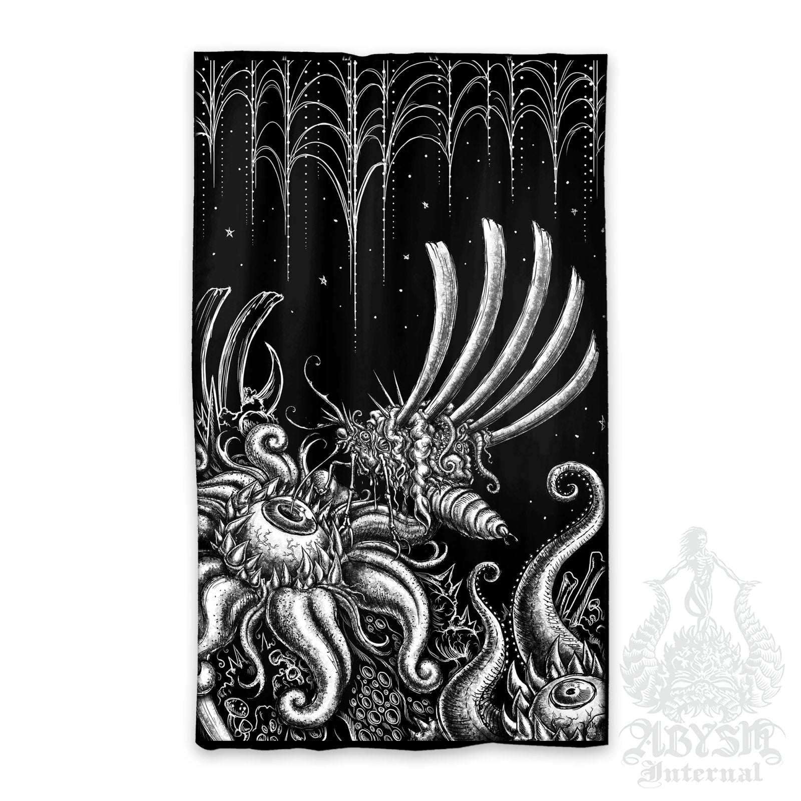 Gross Blackout Curtains, Long Window Panels, Macabre Art Print, Horror Room Decor - Gothic Hell, Gore Bloodfly - Abysm Internal