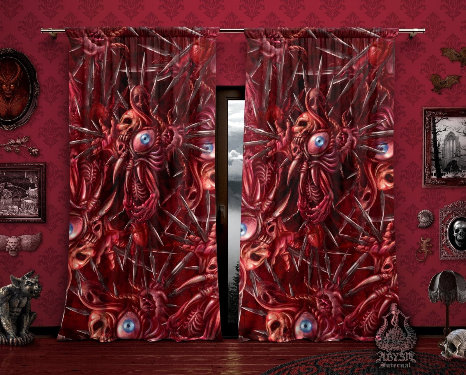 Halloween Blackout Curtains, Long Window Panels, Horror Decor, Art Print - Gore & Blood, Cross - Abysm Internal