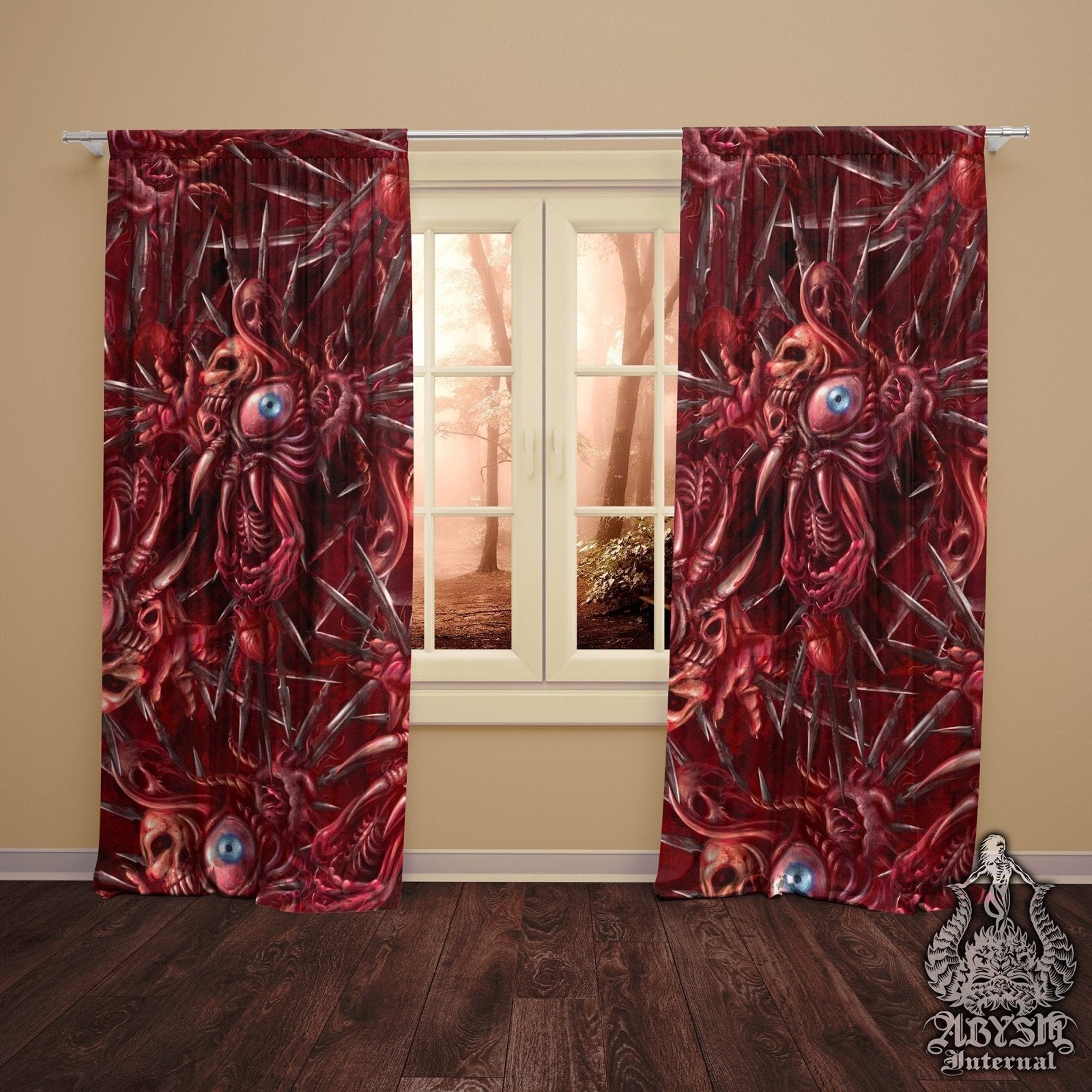 Halloween Blackout Curtains, Long Window Panels, Horror Decor, Art Print - Gore & Blood, Cross - Abysm Internal