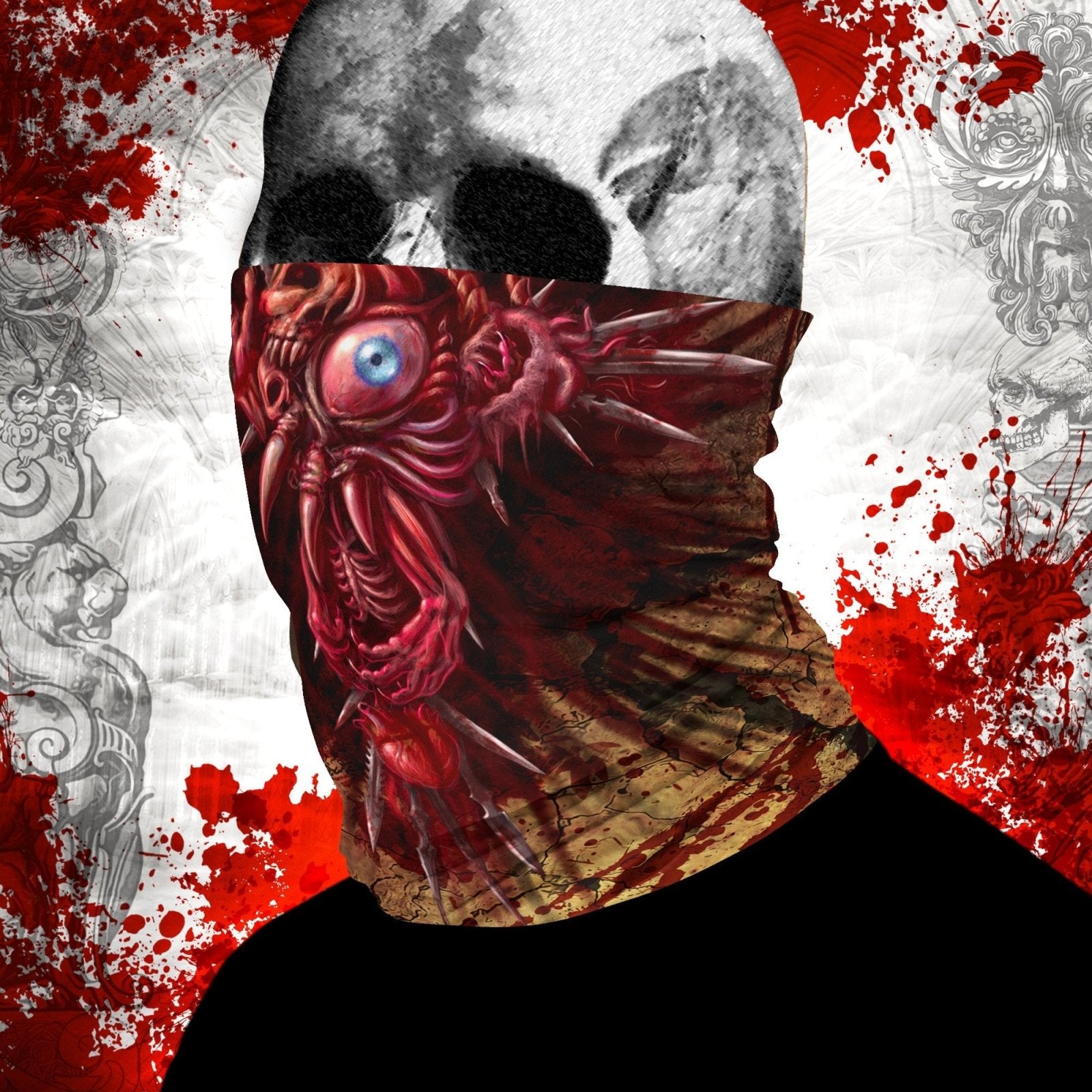 Halloween Neck Gaiter, Face Mask, Head Covering, Spooky, Horror - Gore & Flesh, Dark Grunge Cross - Abysm Internal