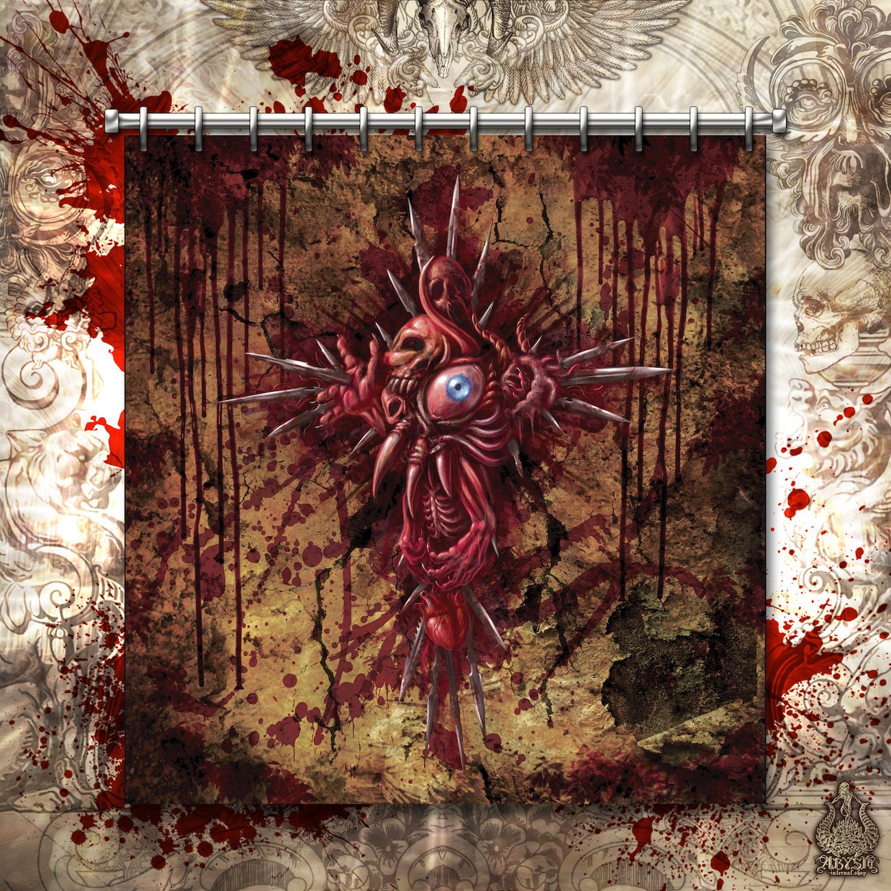 Halloween Shower Curtain, Horror Bathroom Decor, Dark Grunge Decor - Gore & Blood Grunge Cross - Abysm Internal