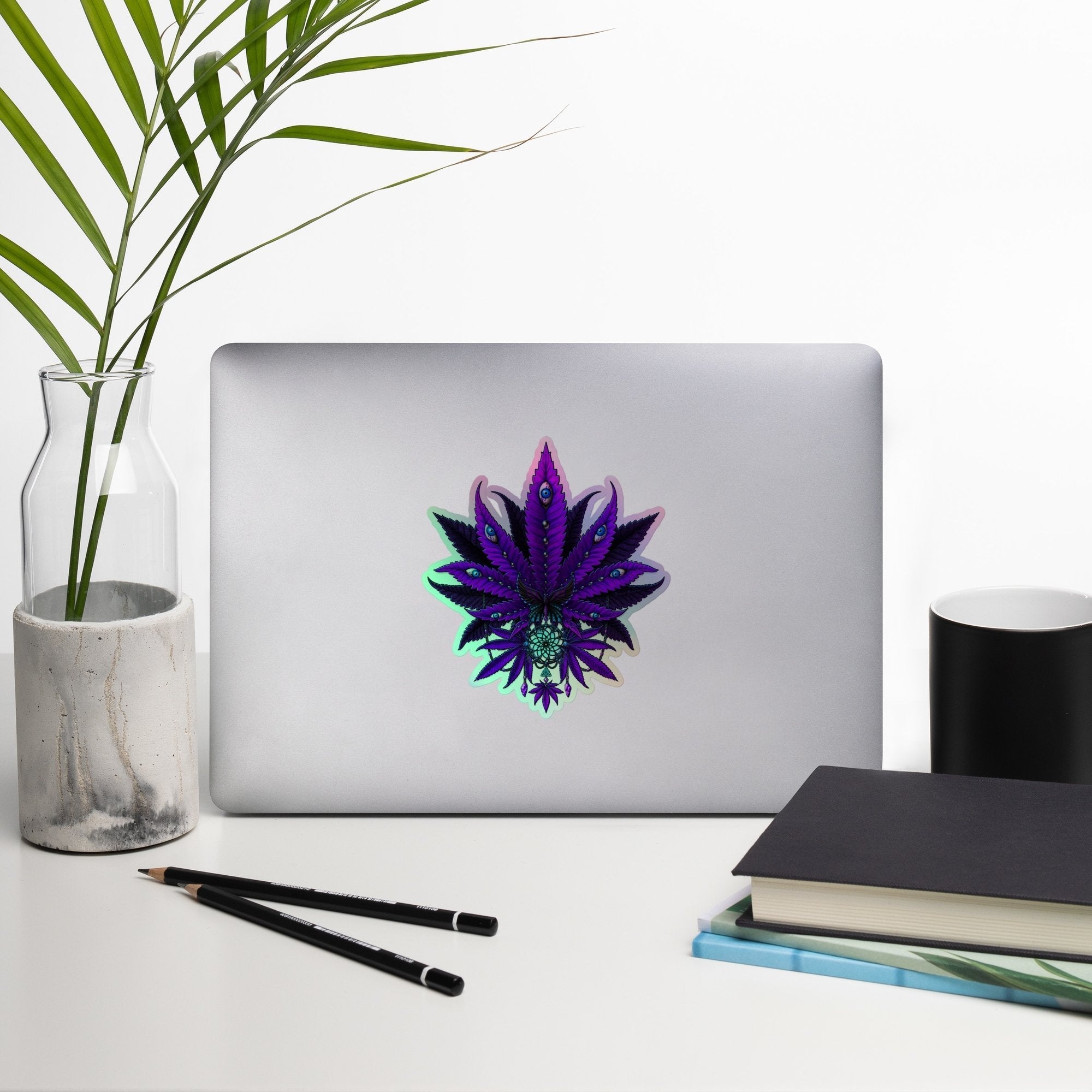 Holographic Cannabis Stickers, Weed Decal, Colorful Pot Leaf Vinyl, Small 420 Gift - Abysm Internal