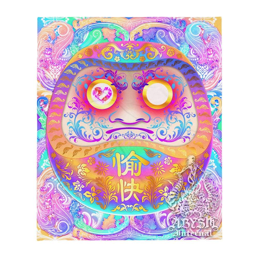 Holographic Tapestry, Aesthetic Wall Hanging, Psychedelic Home Decor, Art Print, Eclectic and Funky - Pastel Daruma, Yume Kawaii and Fairy Kei - Abysm Internal