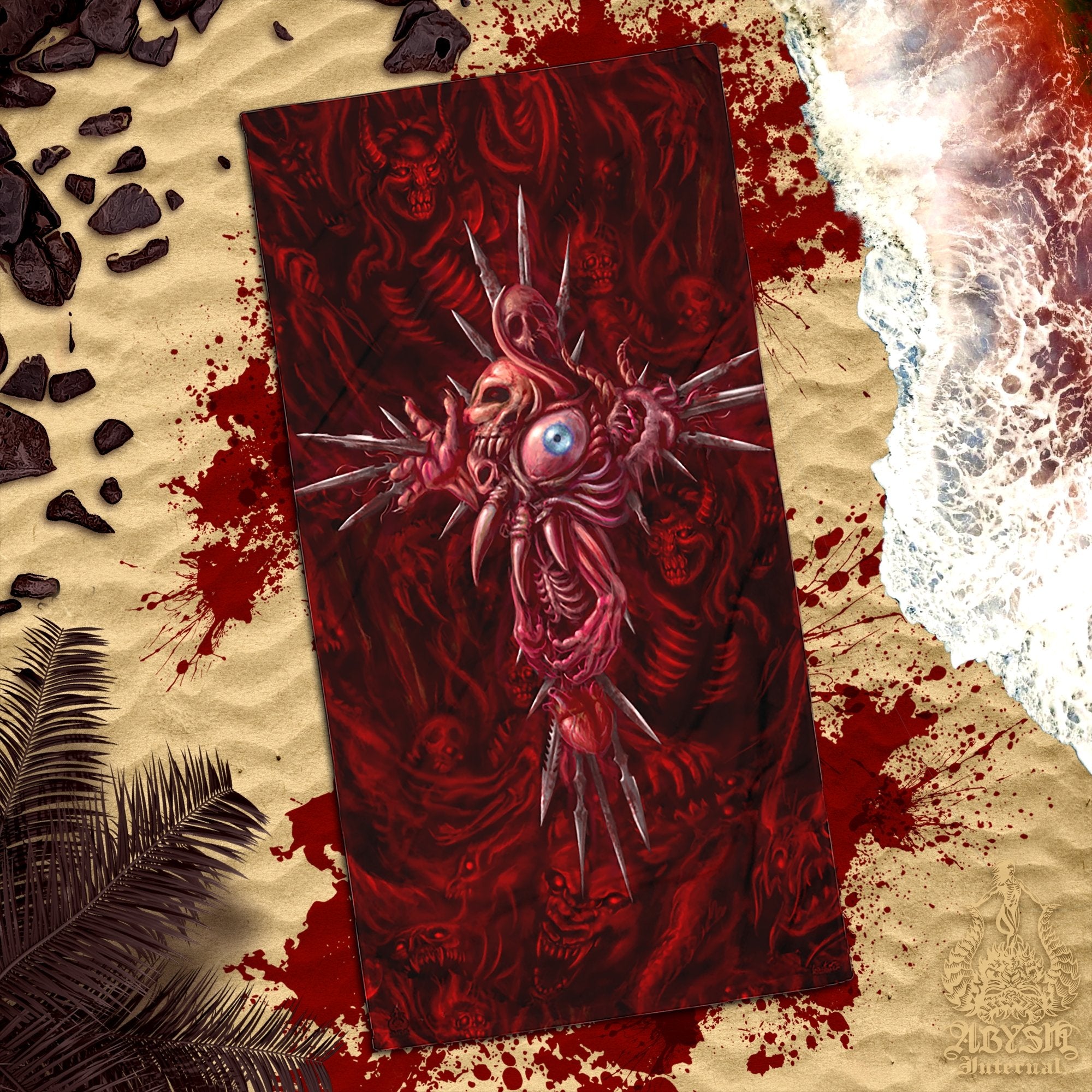 Horror Beach Towel, Gore & Blood Cross, Cool Gift Idea for Gamer Halloween - Red Demons - Abysm Internal
