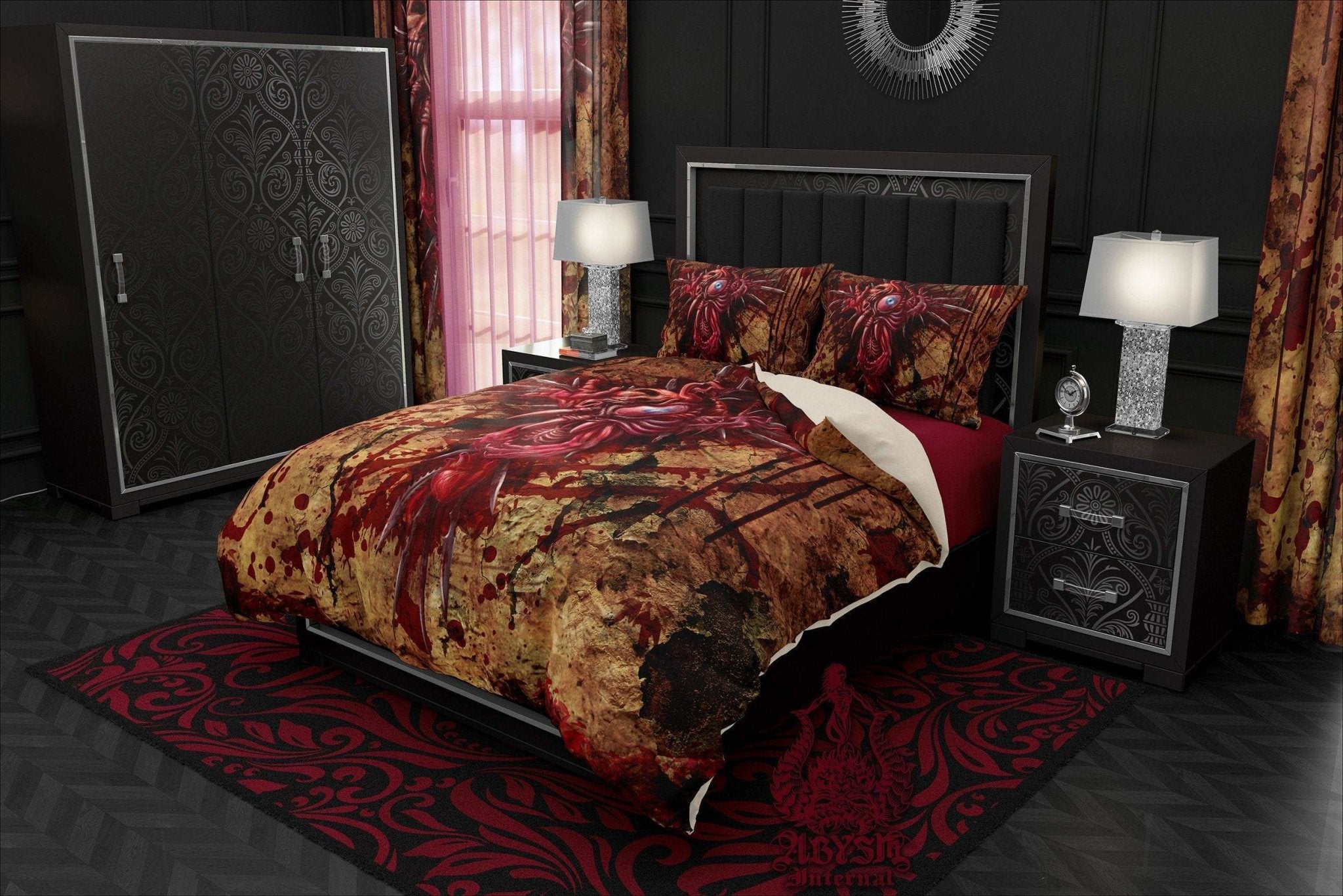 Horror Bedding Set, Comforter or Duvet, Halloween Bed Cover, Bedroom Decor,  King, Queen & Twin Size - Gore Cross, Dark Grunge