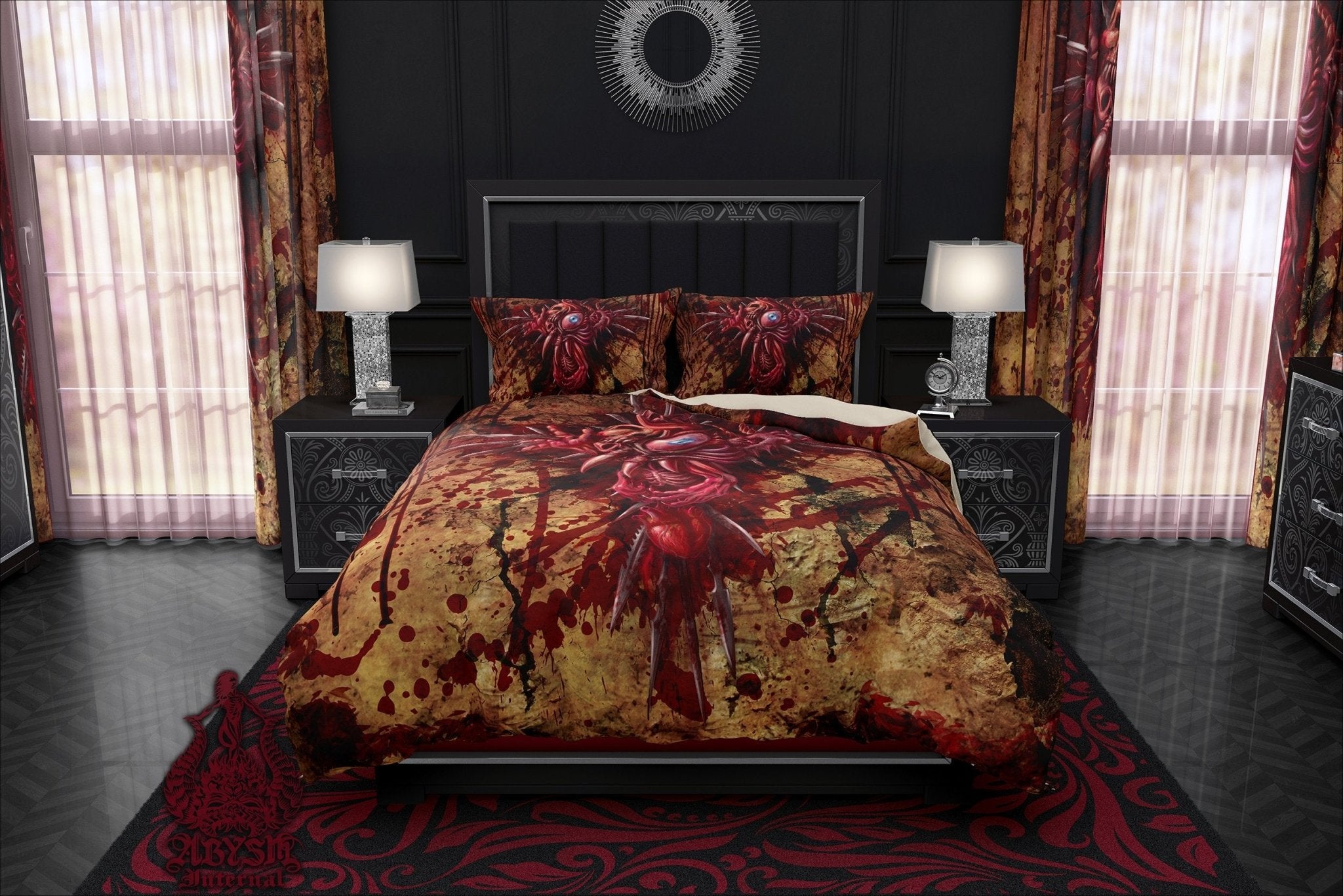 Horror Bedding Set, Comforter and Duvet, Halloween Bed Cover and Bedroom Decor, King, Queen and Twin Size - Gore Cross, Dark Grunge - Abysm Internal