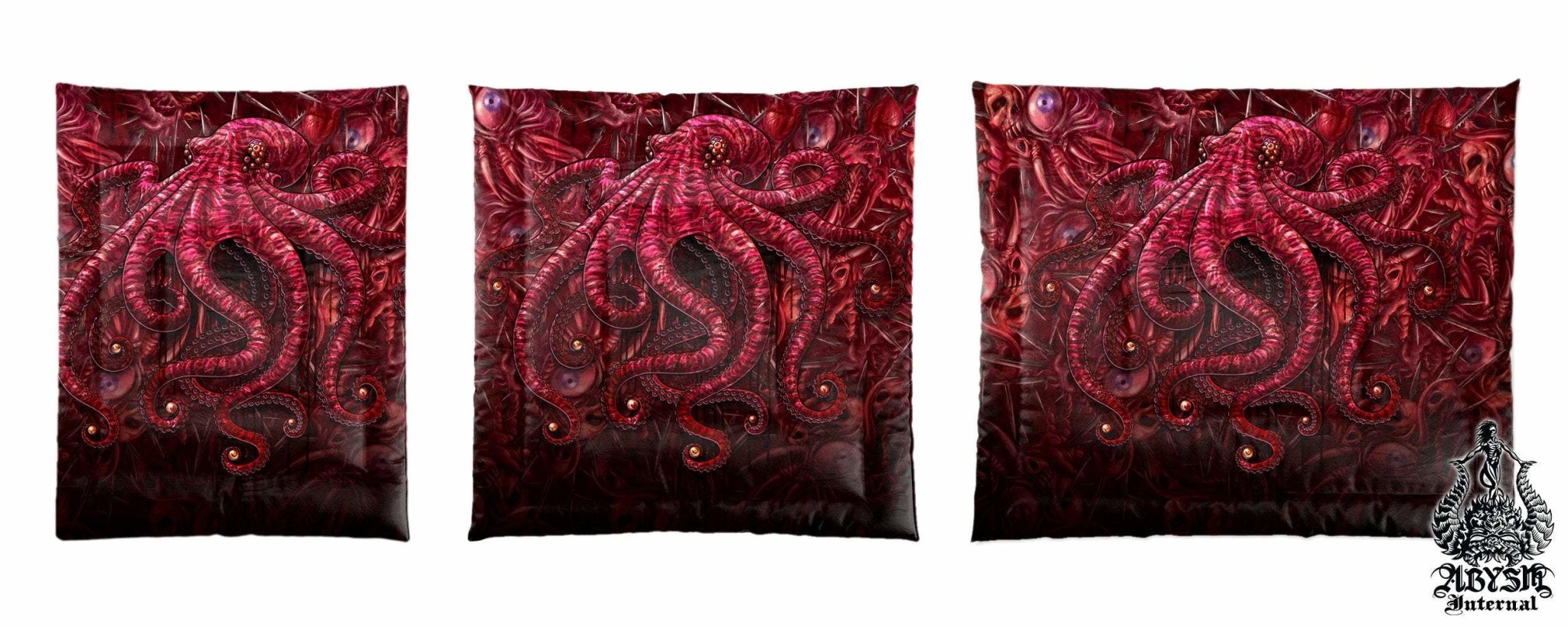 Horror Bedding Set, Comforter and Duvet, Monster Octopus, Halloween Bed Cover and Beach Bedroom Decor, King, Queen and Twin Size - Gore and Blood - Abysm Internal