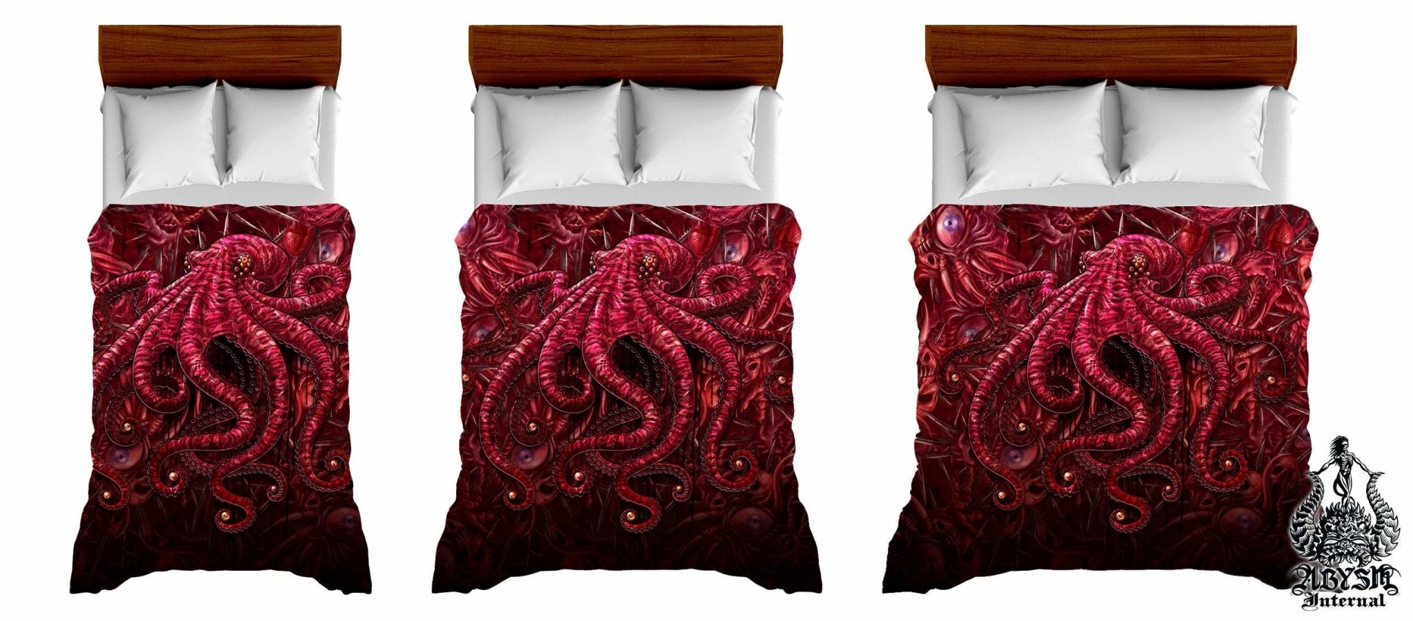 Horror Bedding Set, Comforter and Duvet, Monster Octopus, Halloween Bed Cover and Beach Bedroom Decor, King, Queen and Twin Size - Gore and Blood - Abysm Internal