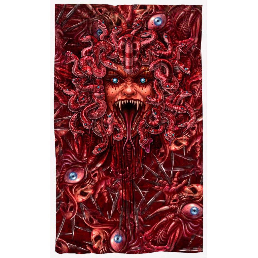Horror Blackout Curtains, Long Window Panels, Spooky Art Print, Halloween Decor - Gore and Blood, Medusa & Snakes, Rage - Abysm Internal