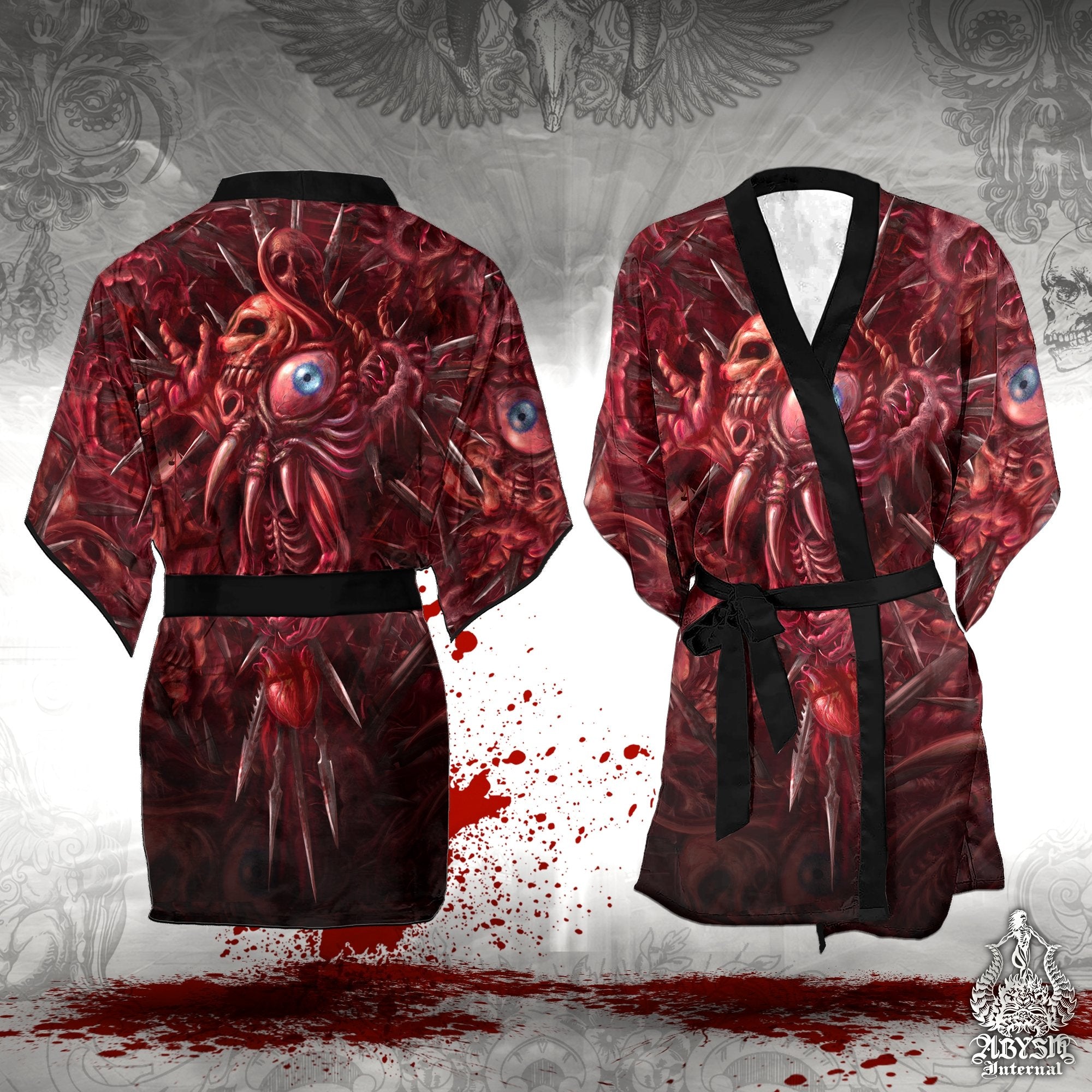 Horror Cover Up, Beach Outfit, Party Kimono, Halloween Summer Festival Robe, Indie and Alternative Clothing, Unisex - Gore and Blood Cross - Abysm Internal