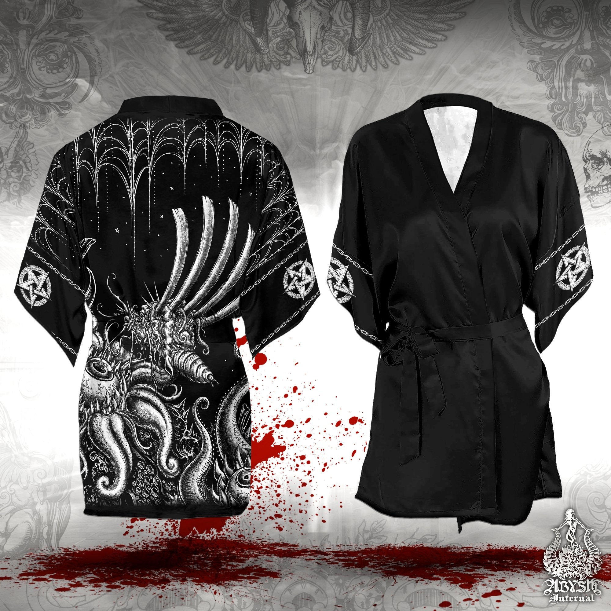 Horror Cover Up, Beach Outfit, Party Kimono, Metal Summer Festival Robe, Alternative Clothing, Unisex - Goth Hell, Bloodfly - Abysm Internal