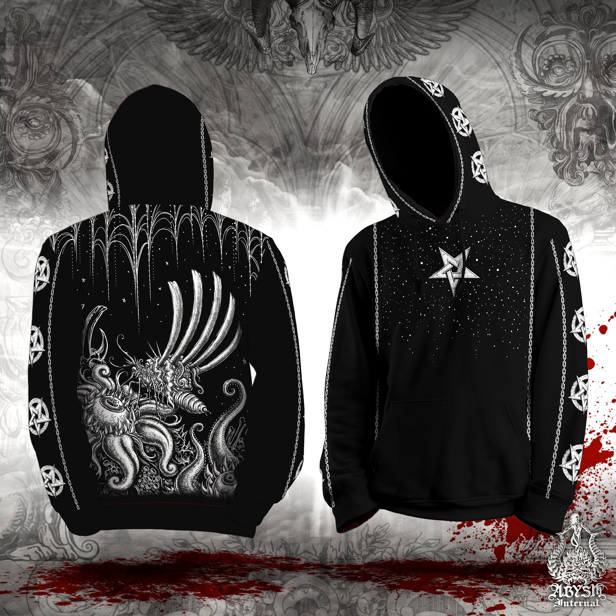 Horror Hoodie, Goth Streetwear, Black Metal, Alternative Clothing, Unisex - Gothic Hell, Bloodfly - Abysm Internal