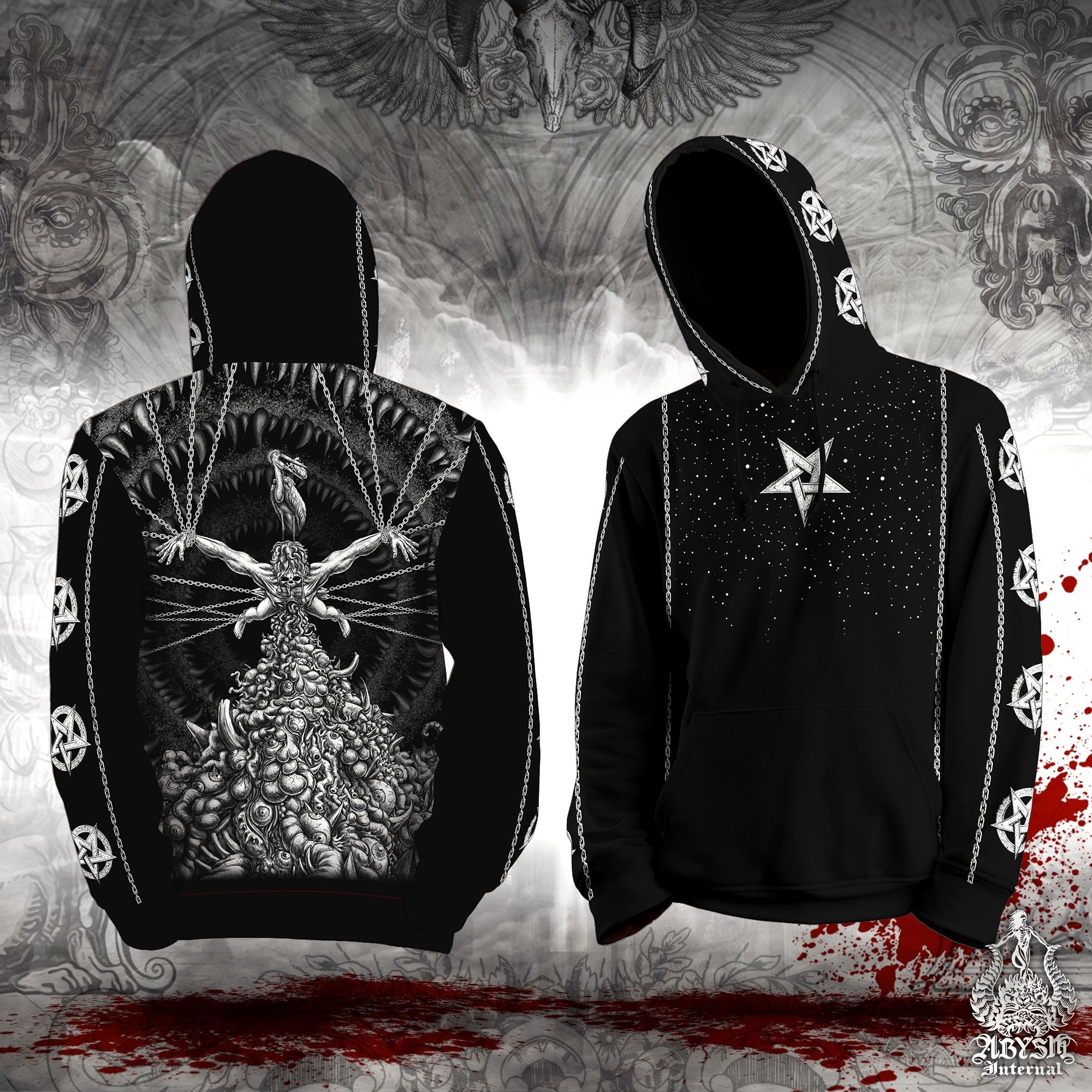 Horror Hoodie, Goth Streetwear, Black Metal, Alternative Clothing, Unisex - Gothic Hell, Purging - Abysm Internal