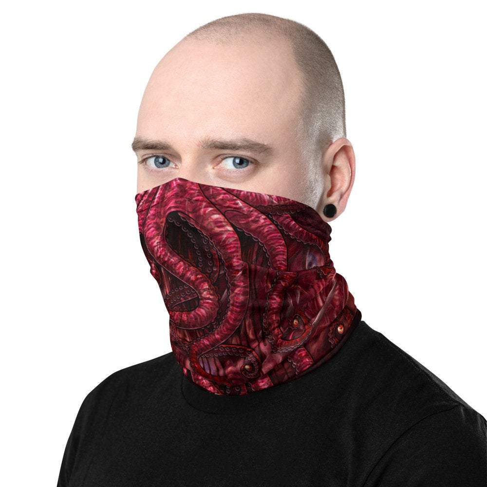 Horror Neck Gaiter, Face Mask, Head Covering, Halloween Outfit, Octopus Art - Gore & Blood, Eyeballs - Abysm Internal