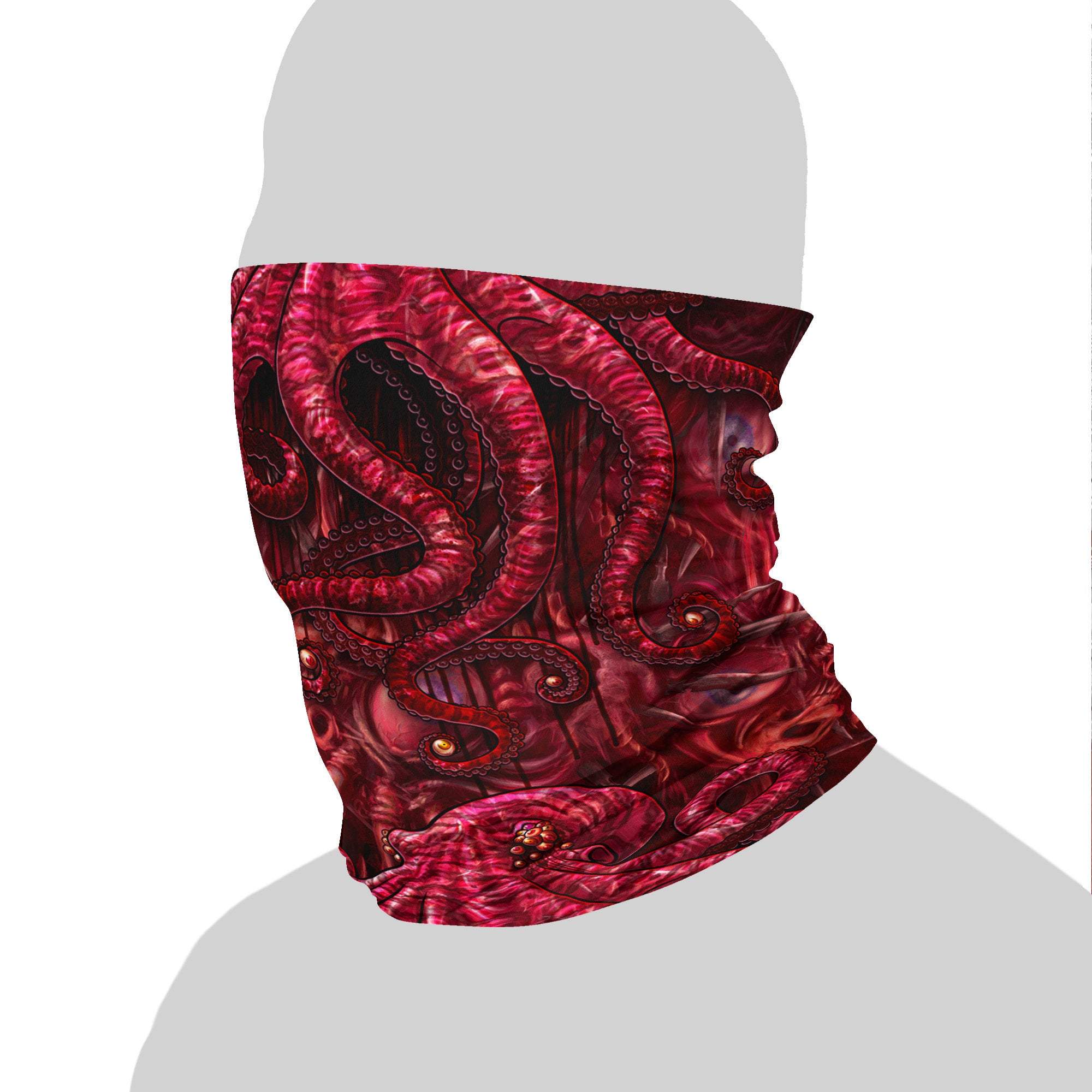 Horror Neck Gaiter, Face Mask, Head Covering, Halloween Outfit, Octopus Art - Gore & Blood, Eyeballs - Abysm Internal