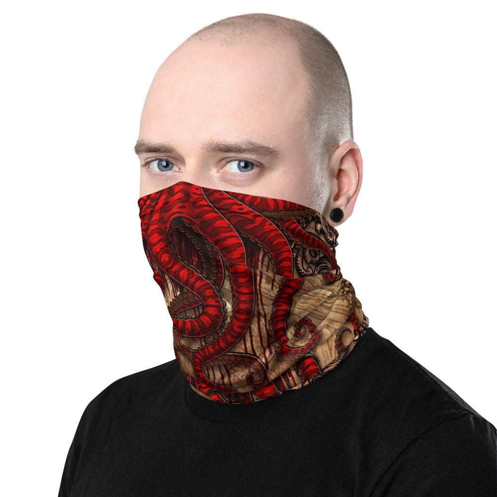 Horror Neck Gaiter, Face Mask, Head Covering, Halloween Outfit, Octopus Art - Goth, Beige - Abysm Internal