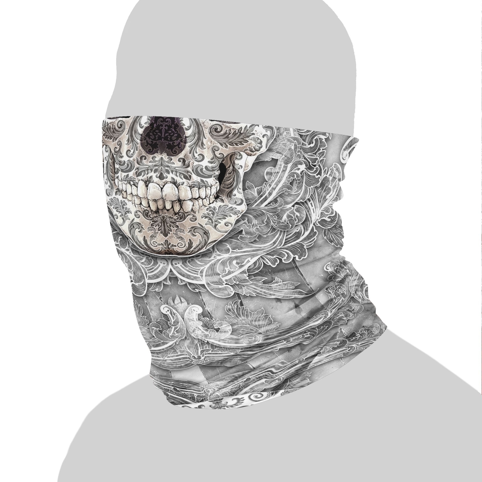 Horror Neck Gaiter, Face Mask, Head Covering, Skull Gothic Outfit - Stone - Abysm Internal