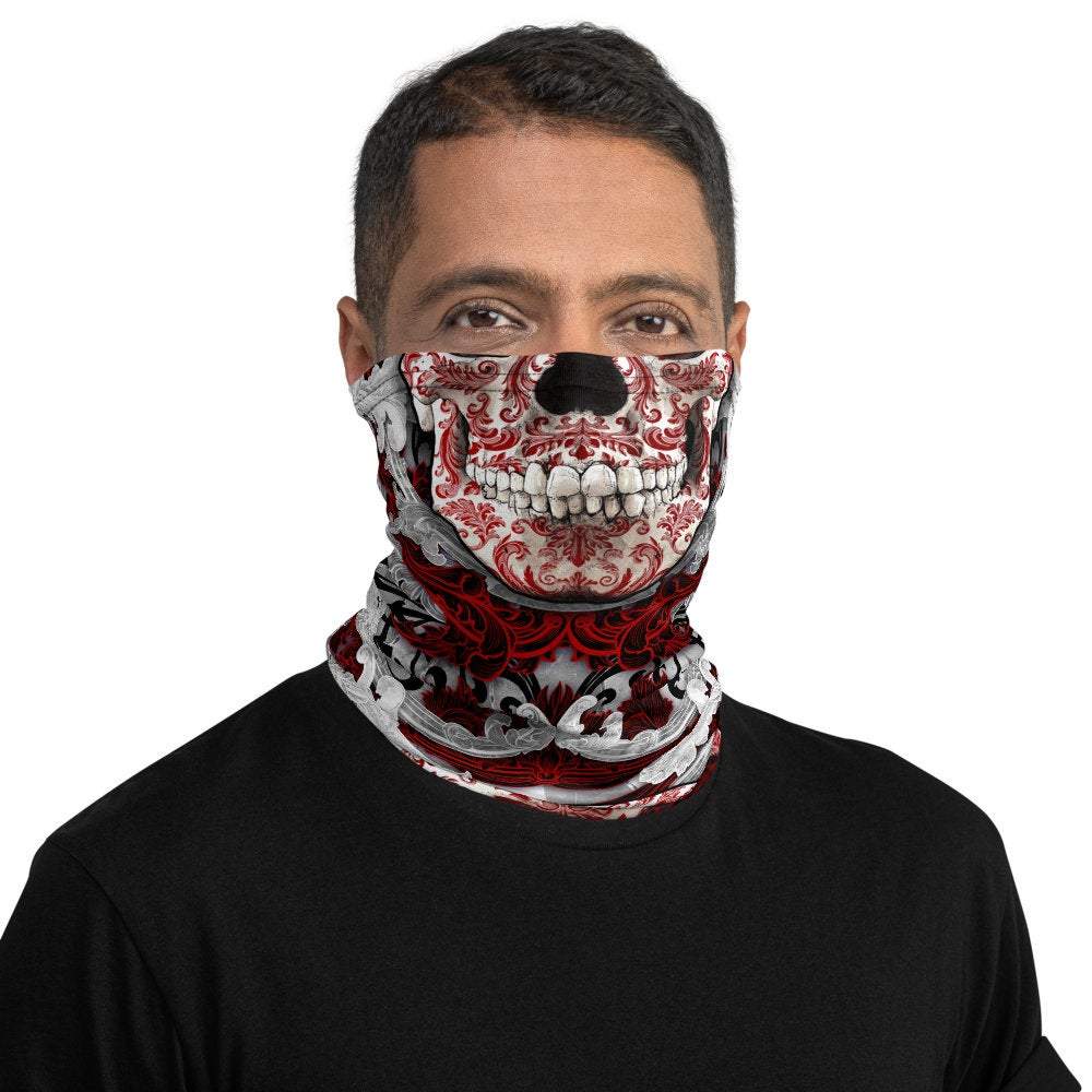 Horror Neck Gaiter, Face Mask, Head Covering, Skull, Gothic, White Goth, Bloody - Abysm Internal