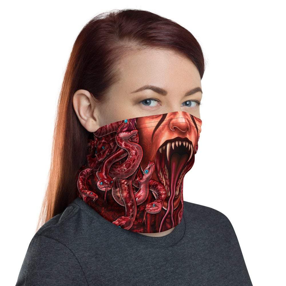 Horror Neck Gaiter, Face Mask, Head Covering, Snakes Headband, Medusa, Halloween, Skull Art - Gore & Flesh, 3 Face Options - Abysm Internal