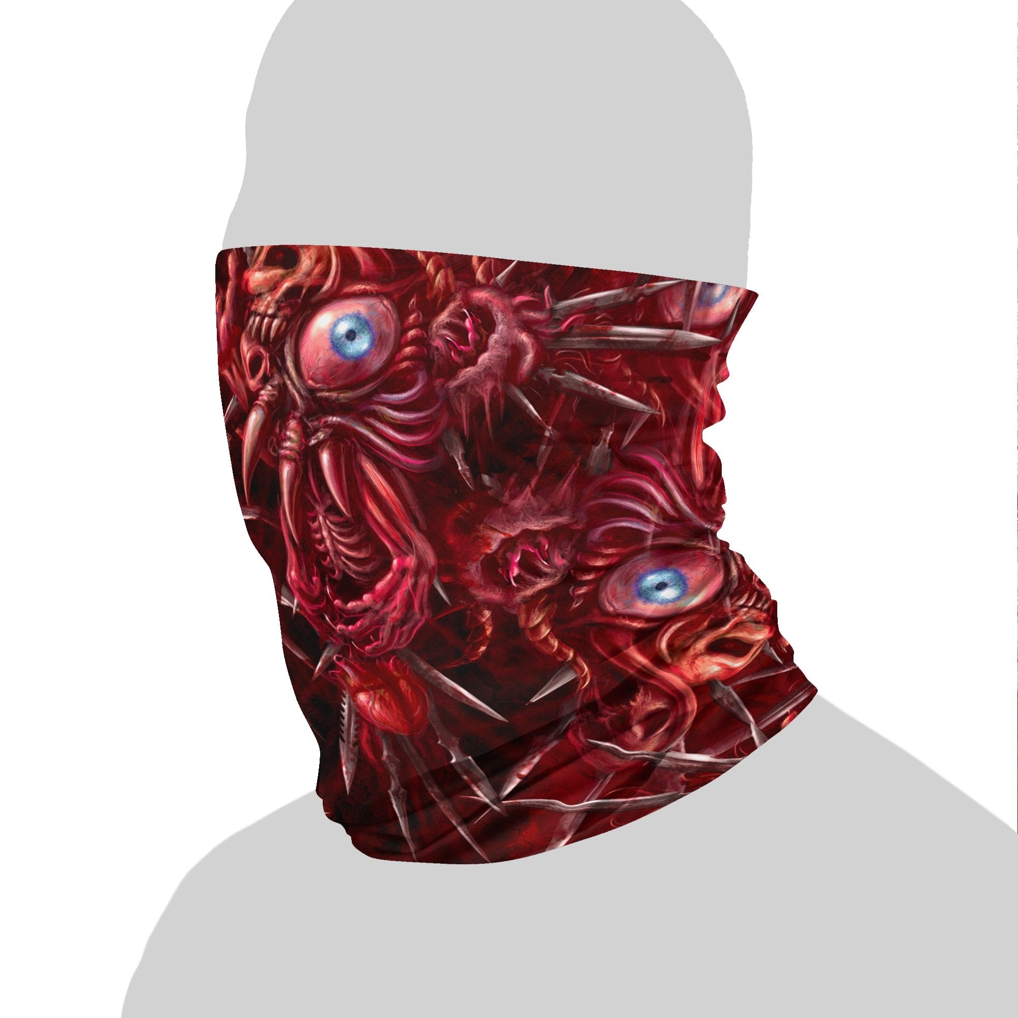 Horror Neck Gaiter, Face Mask, Head Covering, Spooky, Halloween, Street Outfit - Gore & Flesh, Cross - Abysm Internal