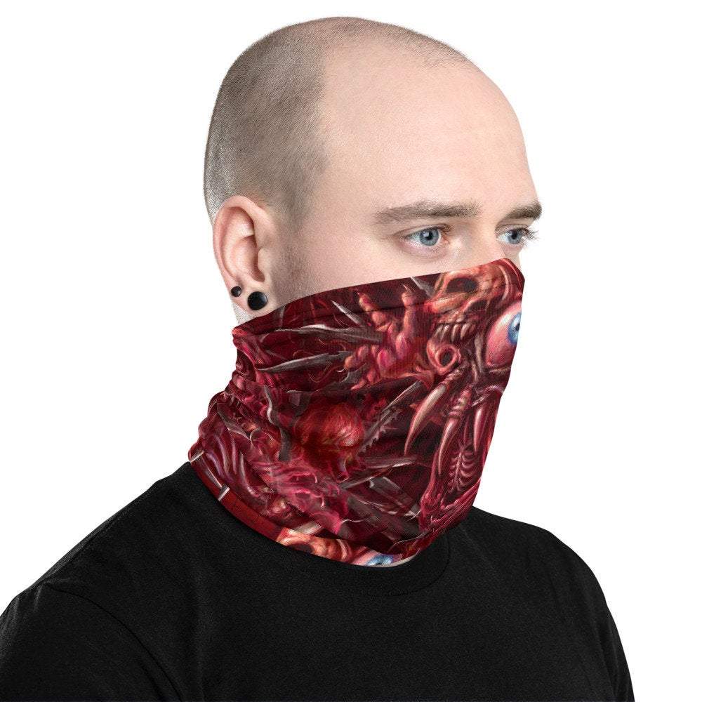 Horror Neck Gaiter, Face Mask, Head Covering, Spooky, Halloween, Street Outfit - Gore & Flesh, Cross - Abysm Internal