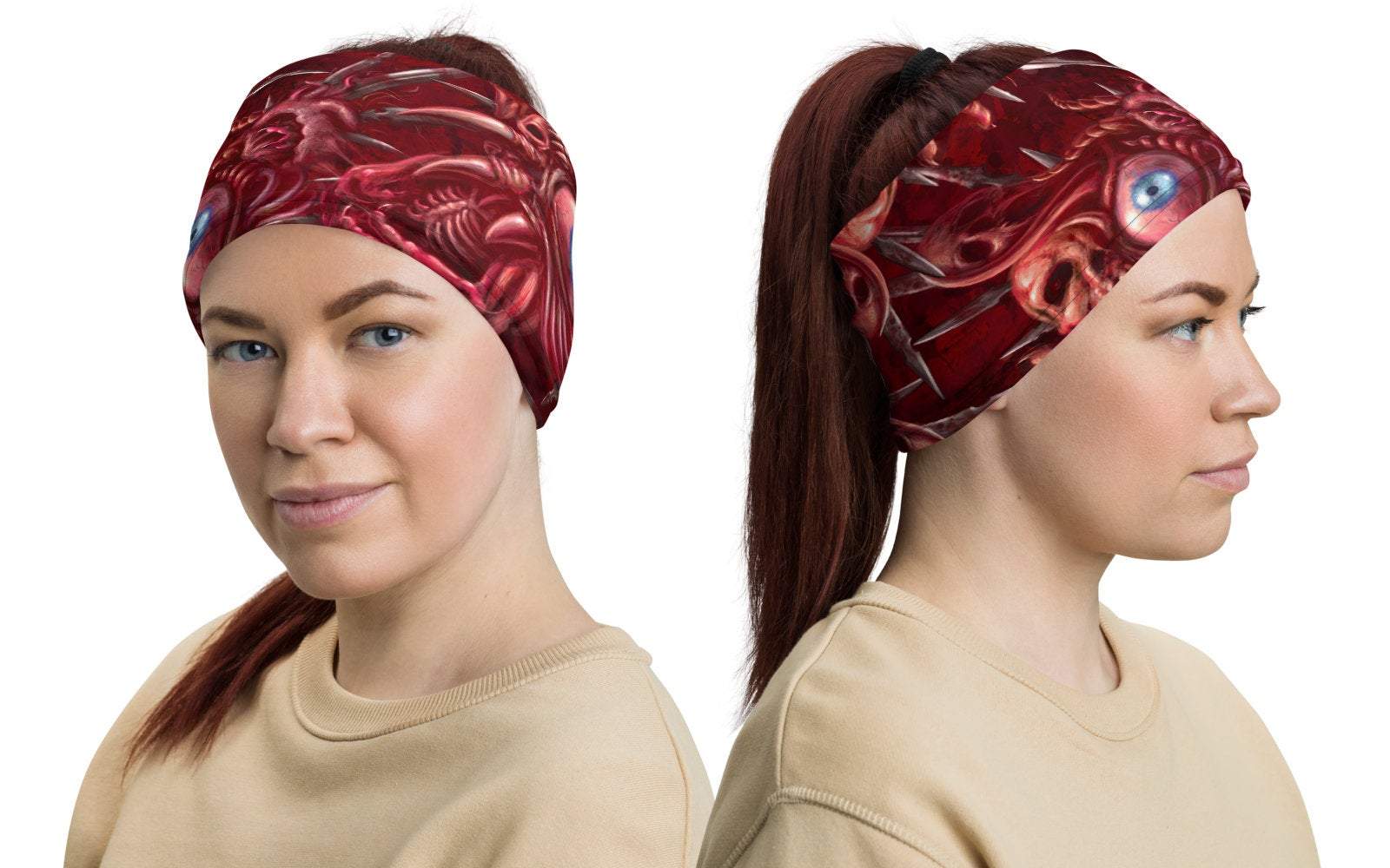 Horror Neck Gaiter, Face Mask, Head Covering, Spooky, Halloween, Street Outfit - Gore & Flesh, Cross - Abysm Internal