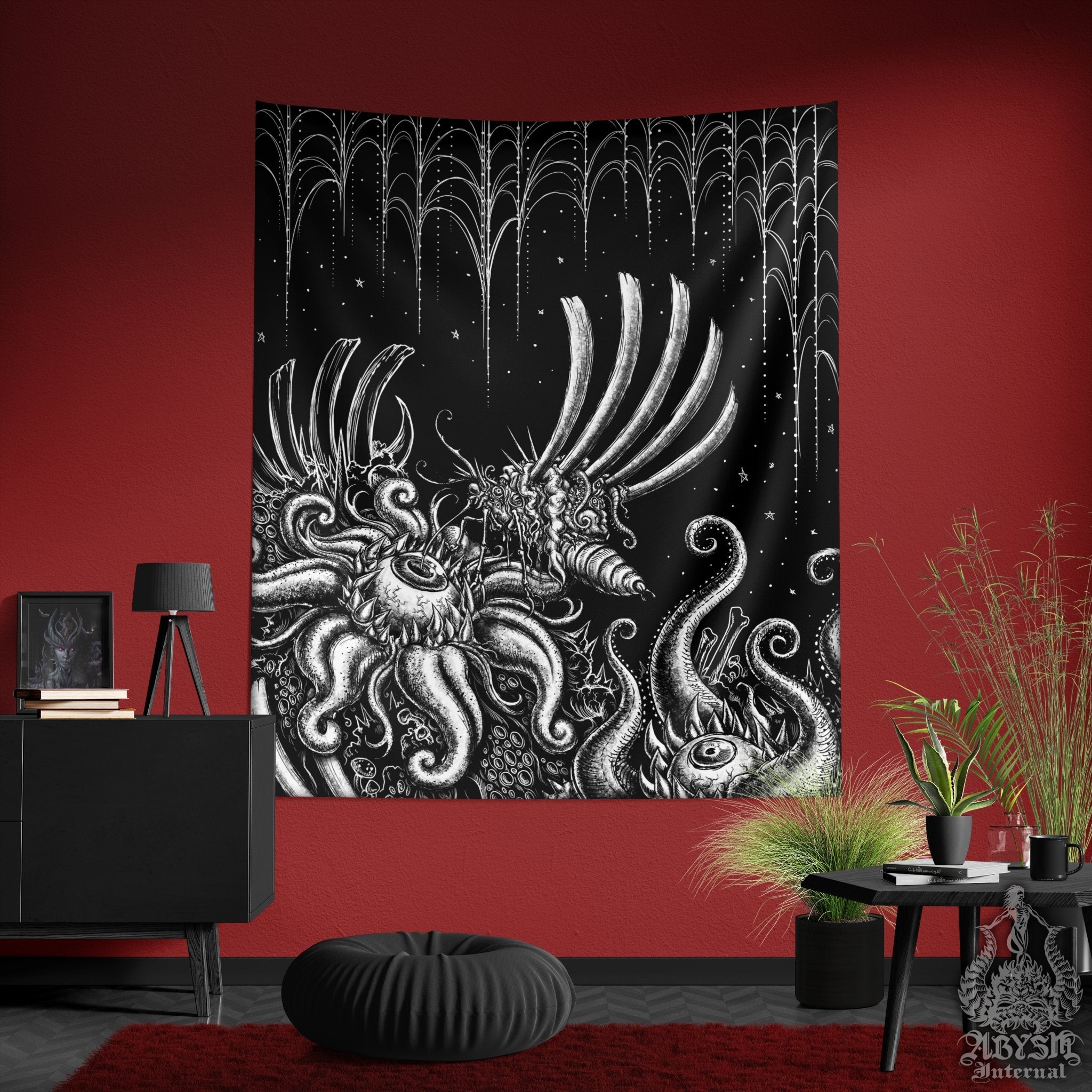 Horror Tapestry, Dark Wall Hanging, Goth Home Decor, Art Print - Gothic Hell, Bloodfly - Abysm Internal