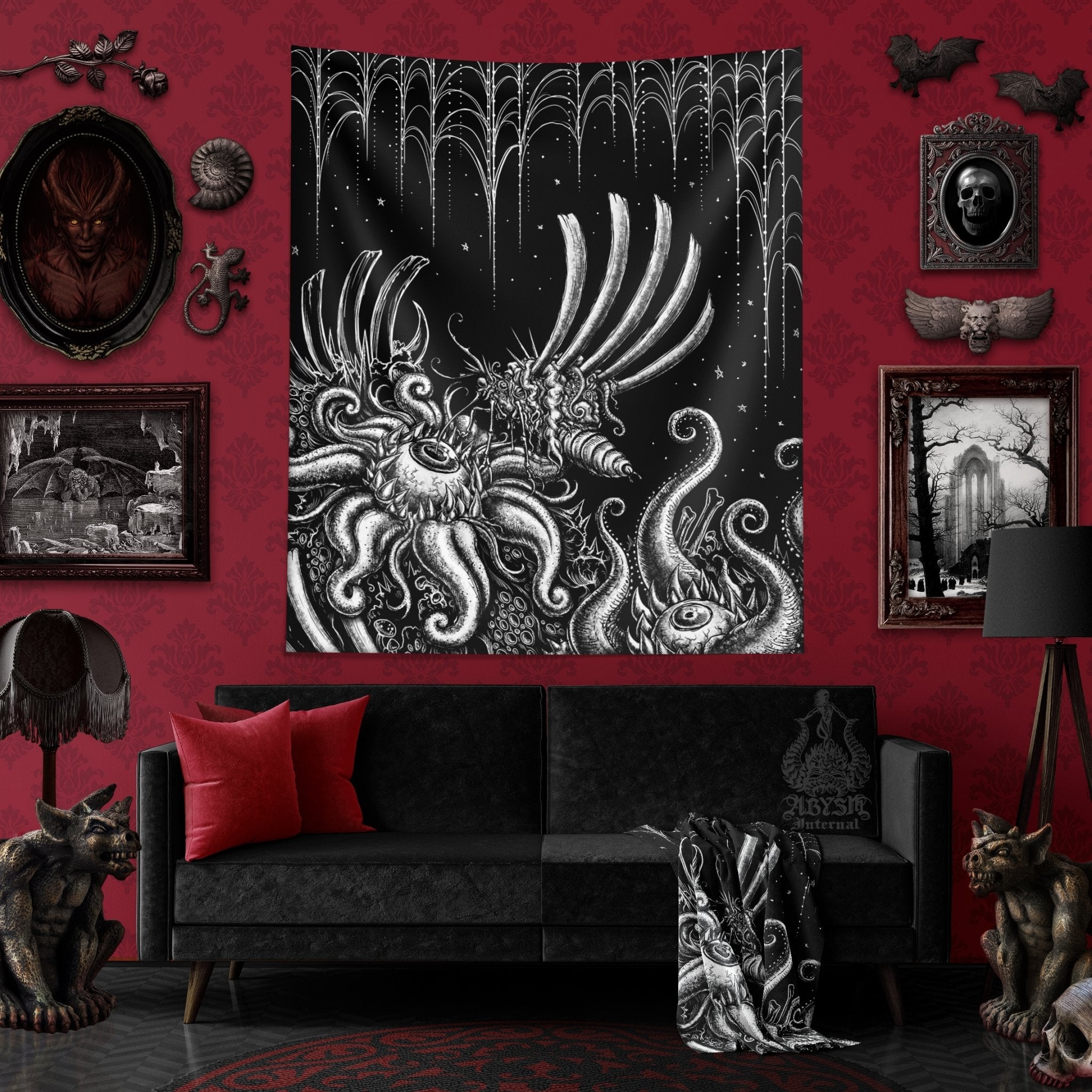 Horror Tapestry, Dark Wall Hanging, Goth Home Decor, Art Print - Gothic Hell, Bloodfly - Abysm Internal