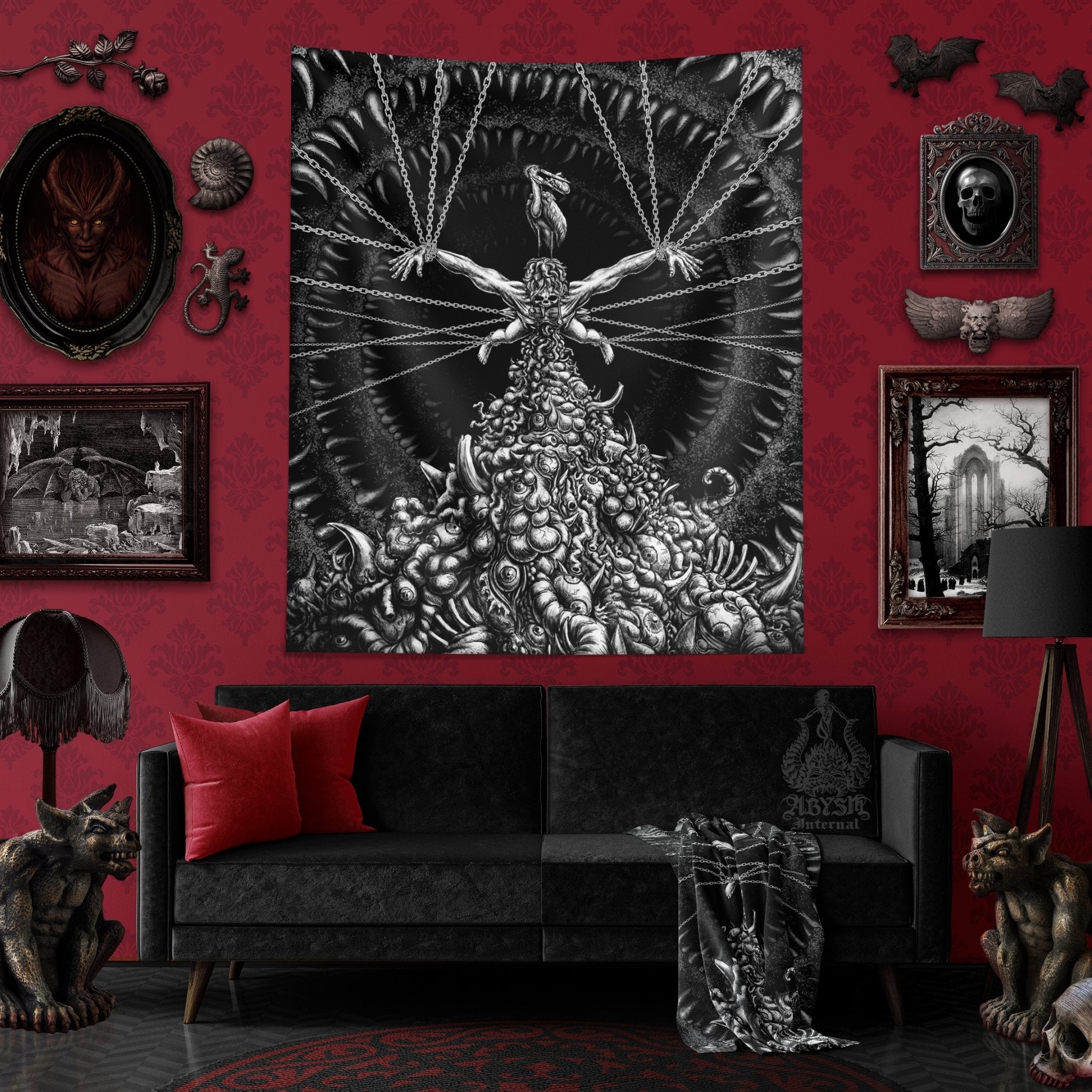 Horror Tapestry, Dark Wall Hanging, Halloween Home Decor, Art Print - Gothic Hell, Purging - Abysm Internal