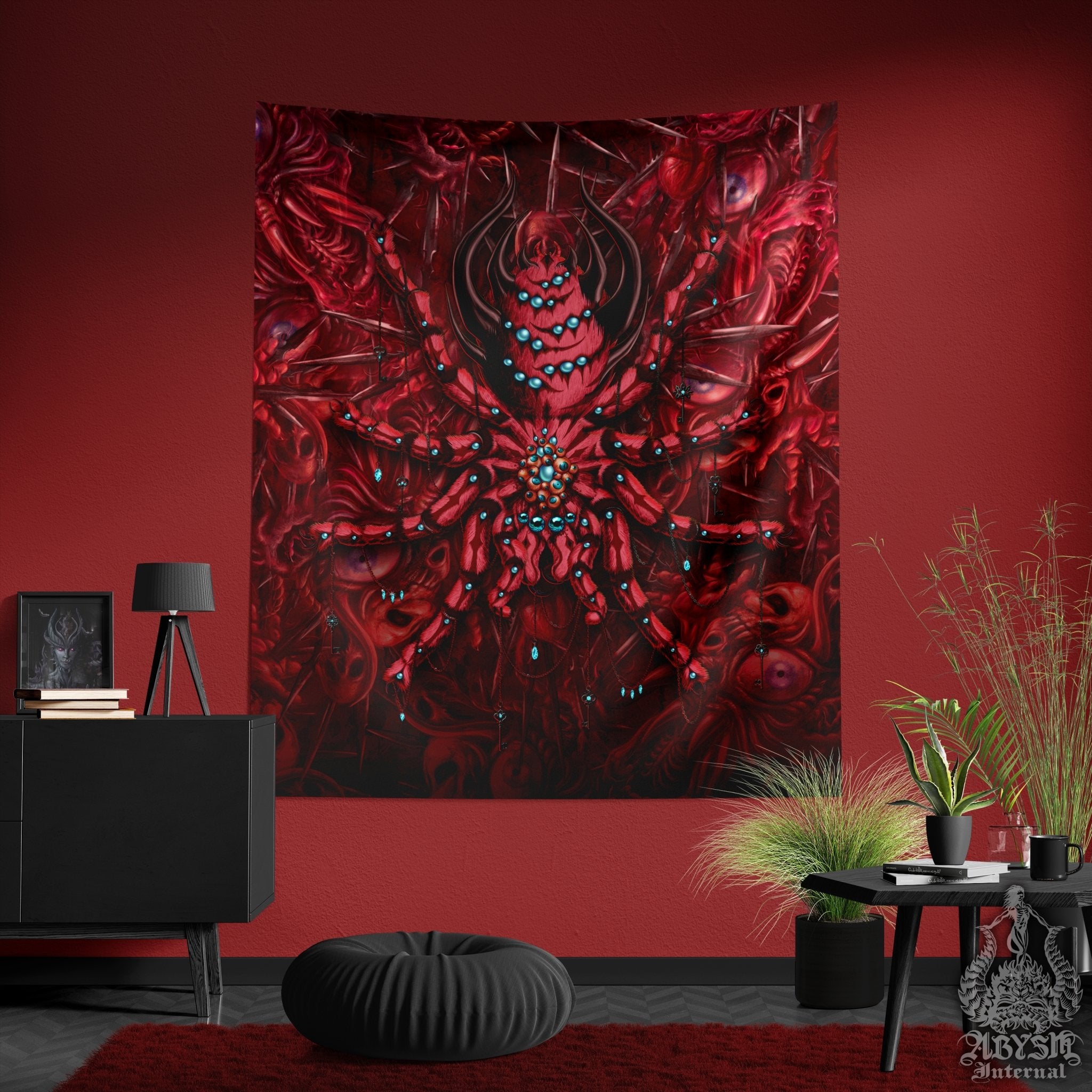 Horror Tapestry, Halloween Wall Hanging, Horror Home Decor, Tarantula Art Print - Gore and Blood Spider - Abysm Internal