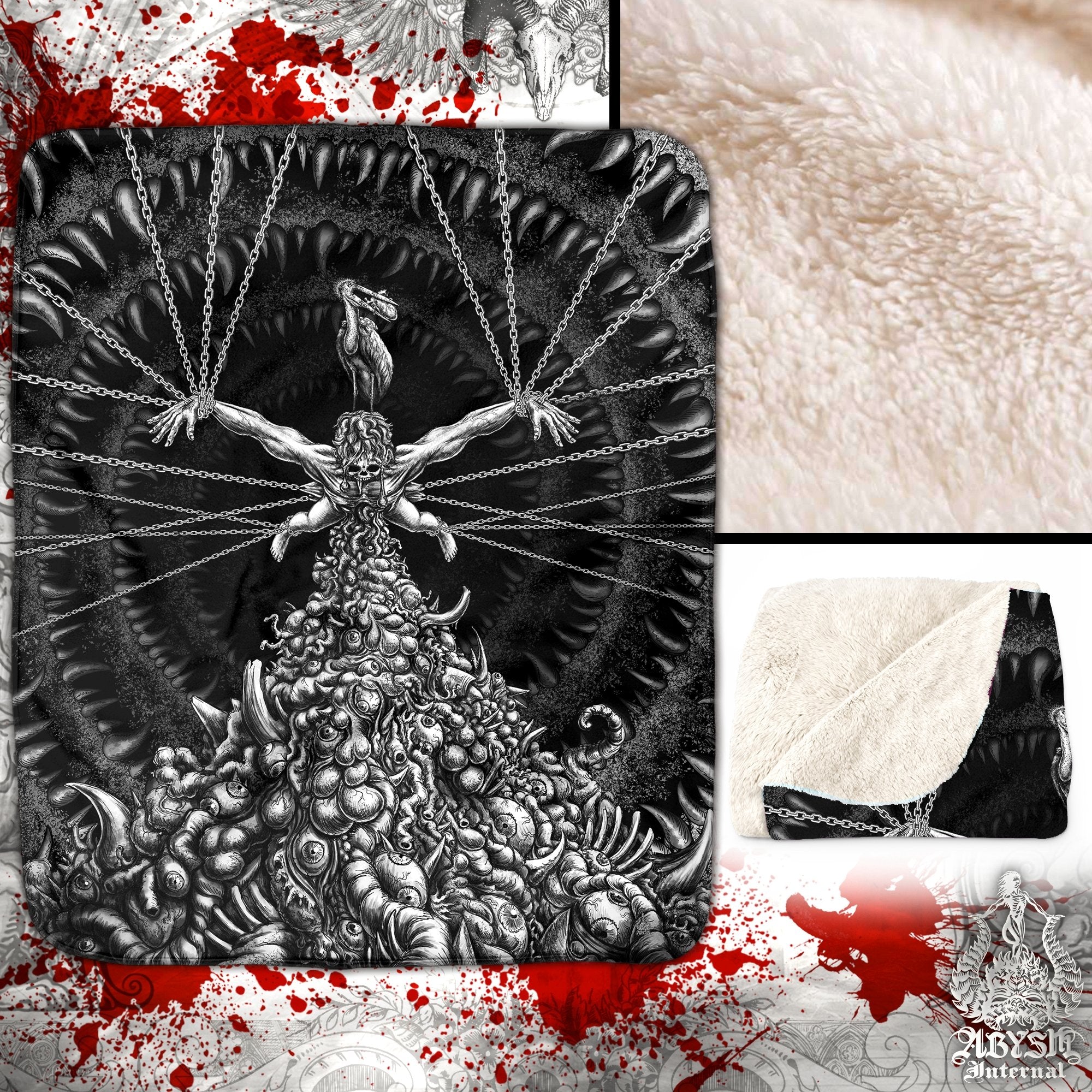 Horror Throw Fleece Blanket, Goth Decor, Dark Fantasy Art, Alternative Art Gift - Gothic Hell, Purging - Abysm Internal