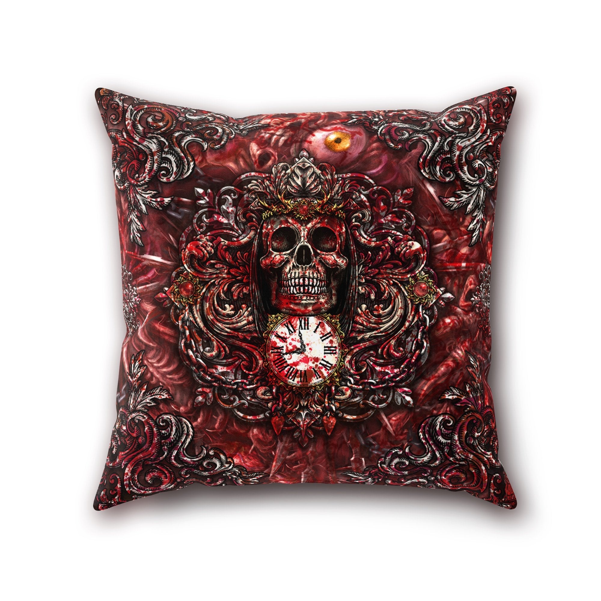 Horror Throw Pillow, Decorative Accent Cushion, Grim Reaper, Skull Art, Halloween, Alternative Home - Gore & Blood - Abysm Internal