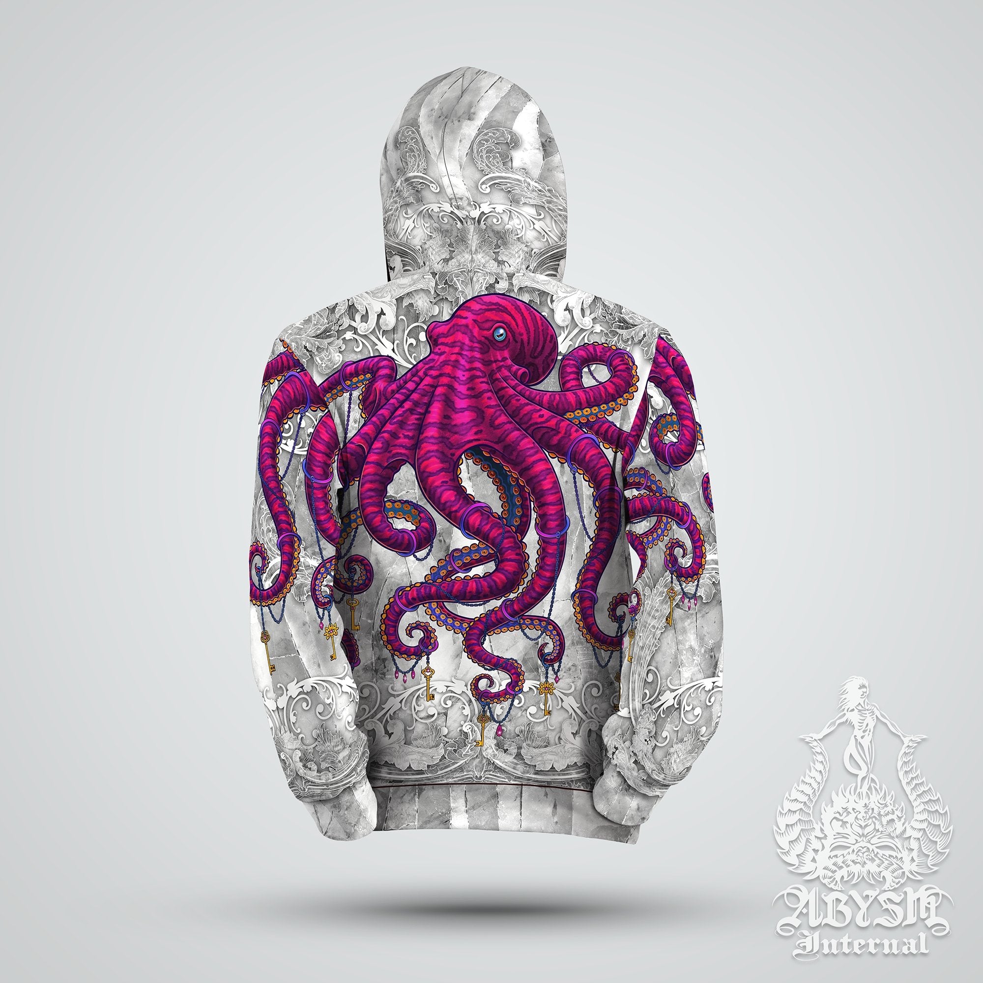Indie Hoodie, Octopus Street Outfit, Beach Streetwear, Alternative Clothing, Unisex - Stone Pink - Abysm Internal