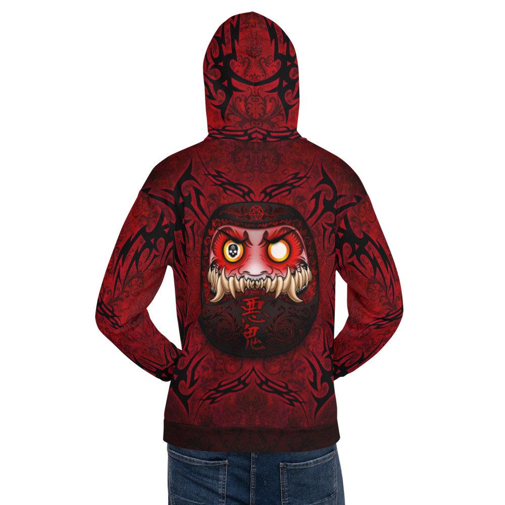Japanese Demon Hoodie, Dark Anime Streetwear, Unisex - Monster Daruma - Abysm Internal