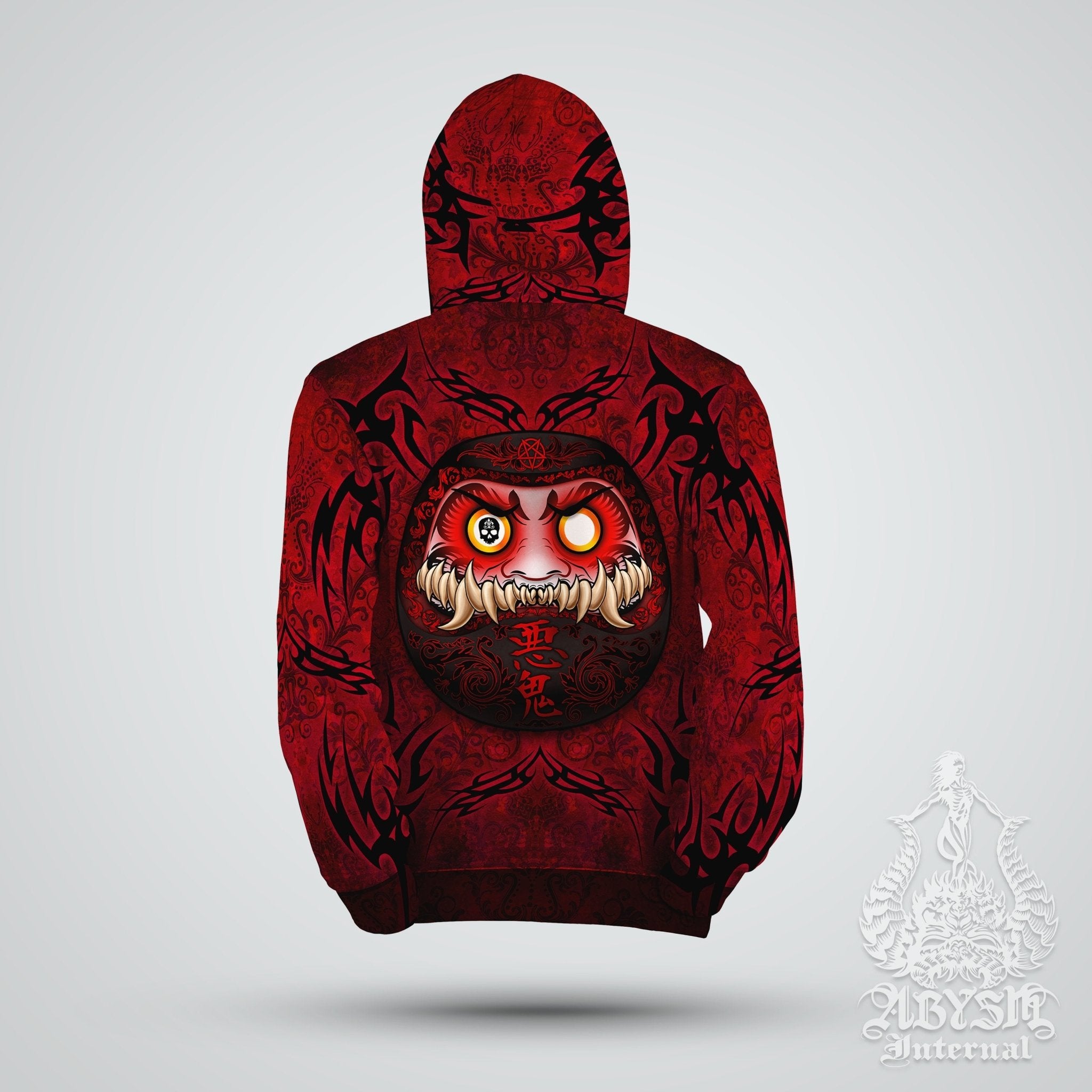 Japanese Demon Hoodie, Dark Anime Streetwear, Unisex - Monster Daruma - Abysm Internal