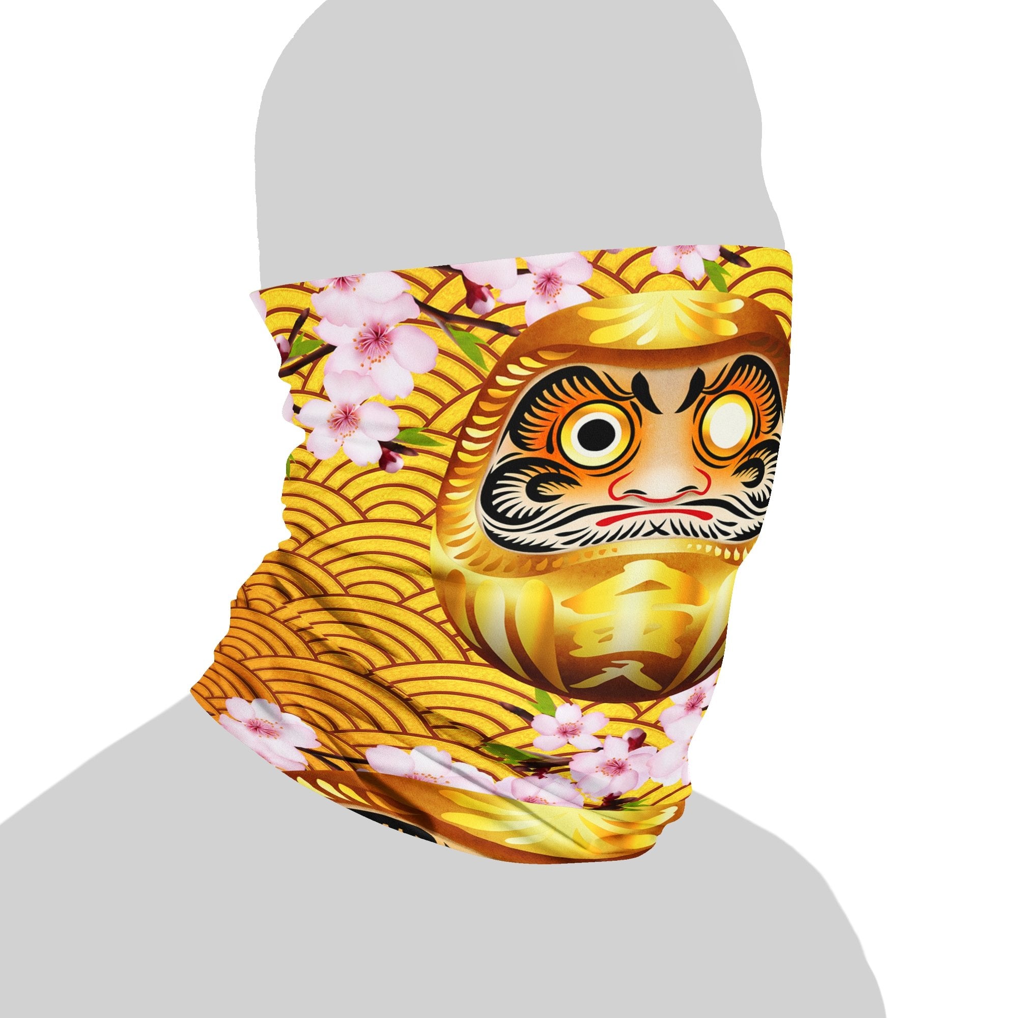 Japanese Neck Gaiter, Face Mask, Head Covering, Daruma, Funny Anime Style Outfit - Gold - Abysm Internal