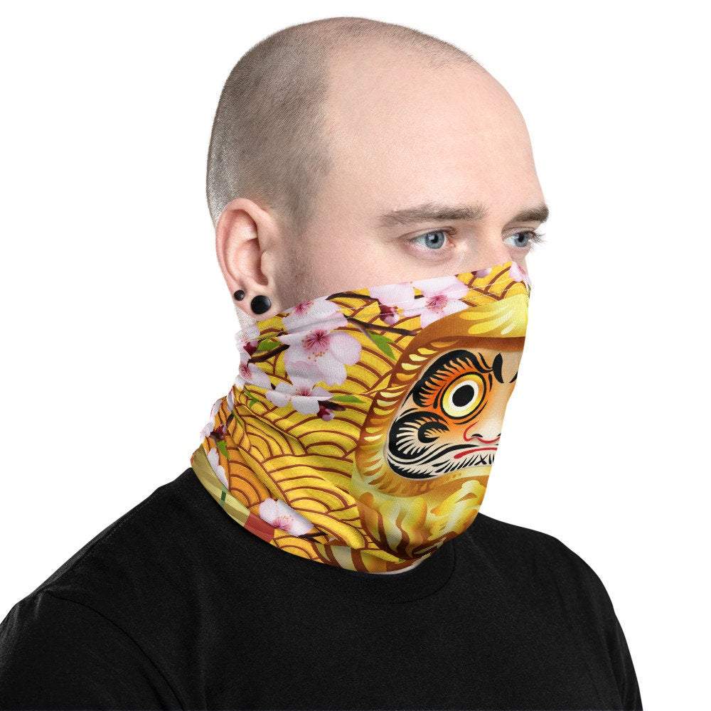 Japanese Neck Gaiter, Face Mask, Head Covering, Daruma, Funny Anime Style Outfit - Gold - Abysm Internal